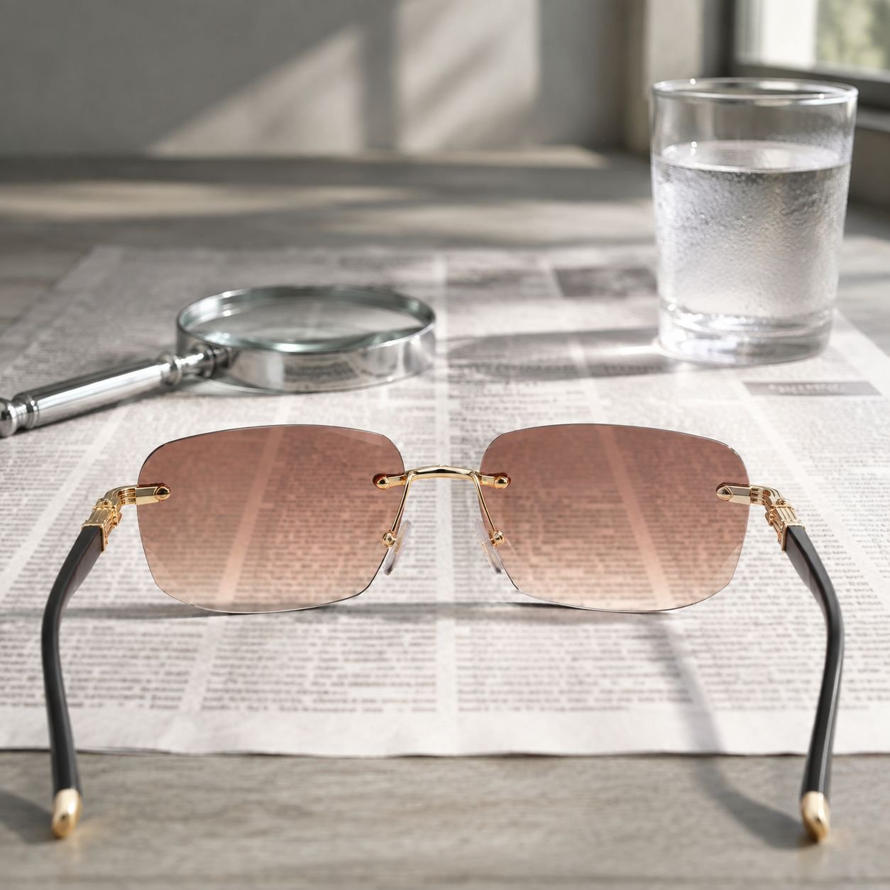 Close-up of progressive lenses with photochromic transition