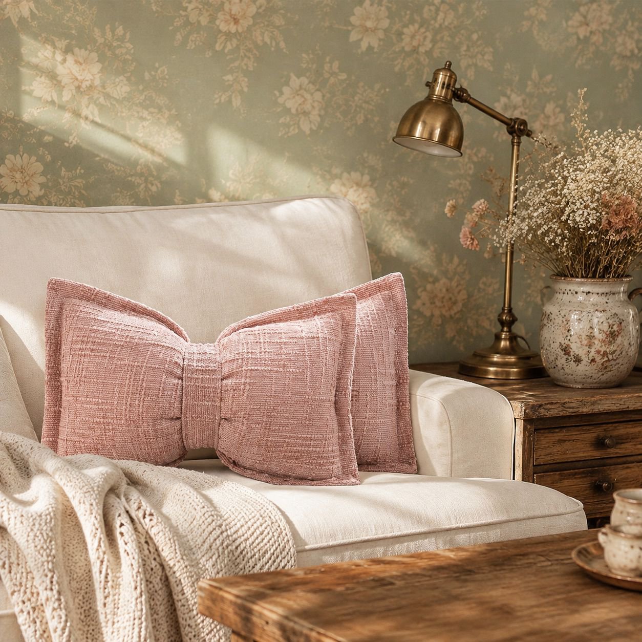 JMY-Cute Chenille Bow Pillow