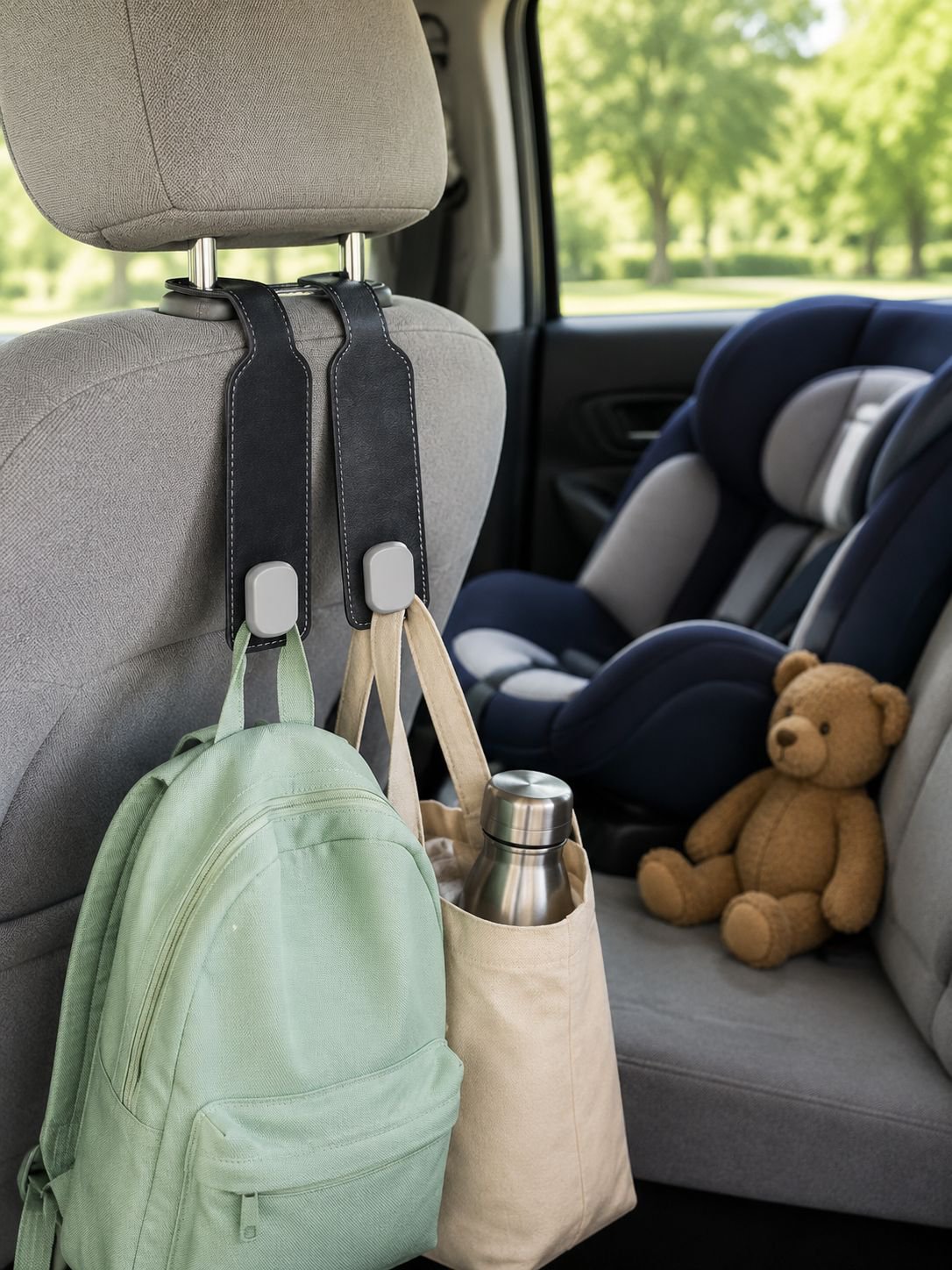 Portable vehicle hanger hook for bags cables and accessories