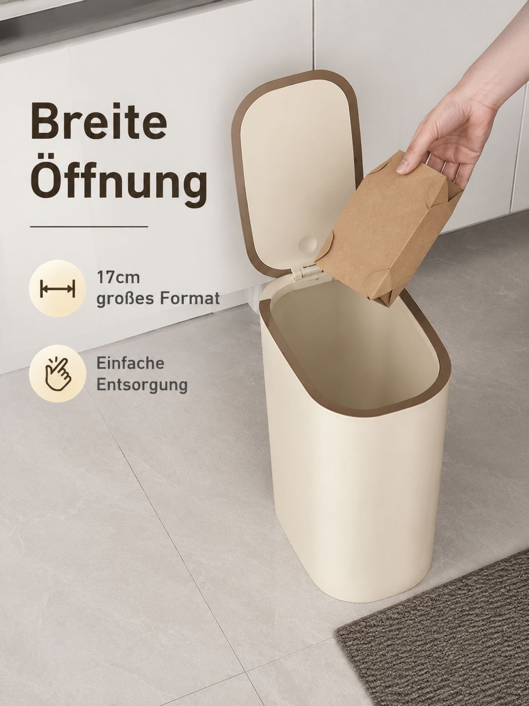 Schlanker, geruchsdichter Mülleimer für Badezimmer, großer Aufbewahrungseimer mit Druckdeckel