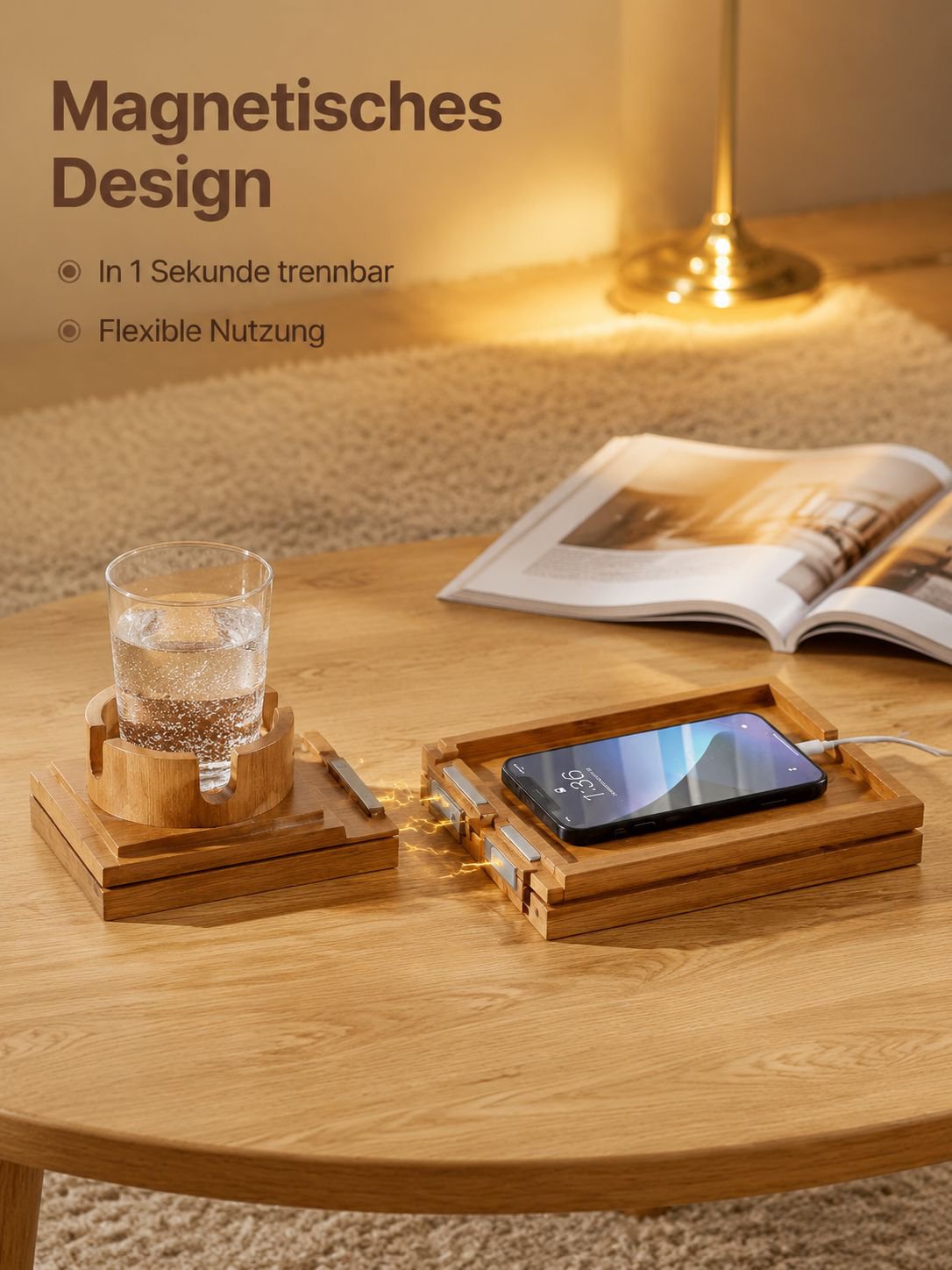 Tablett für Sofas aus Holz, Armlehnentablett für Sitzsäcke, tragbares, faltbares Magnettablett, quad