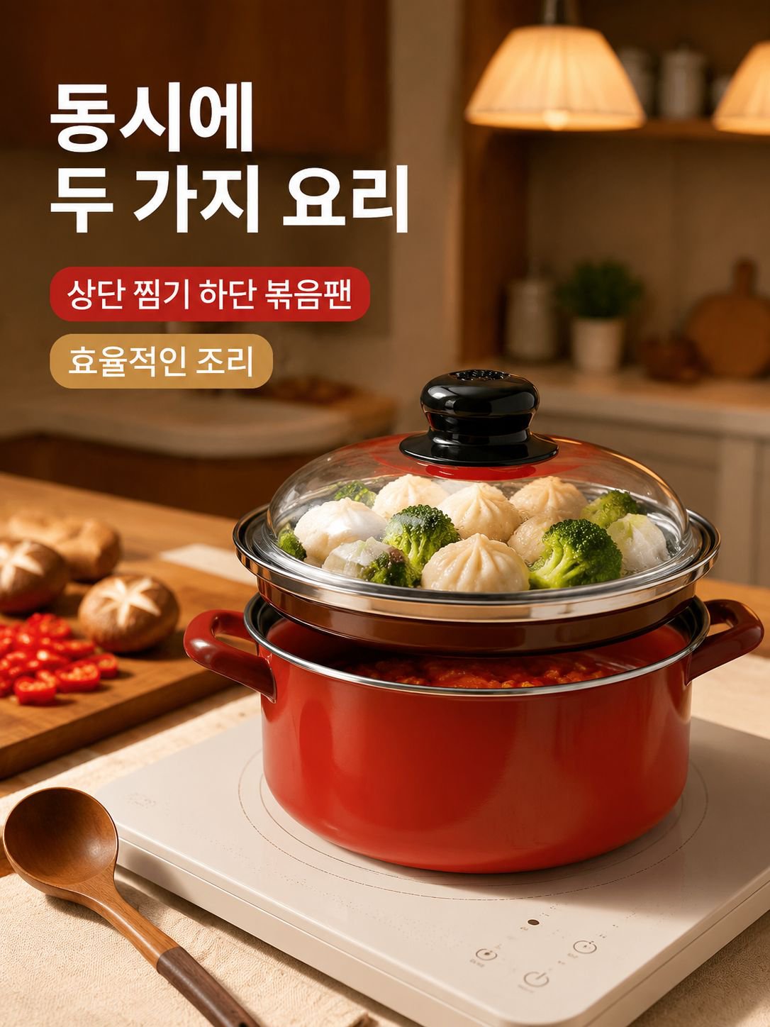 가정용 찜냄비와 볶음팬 세트
