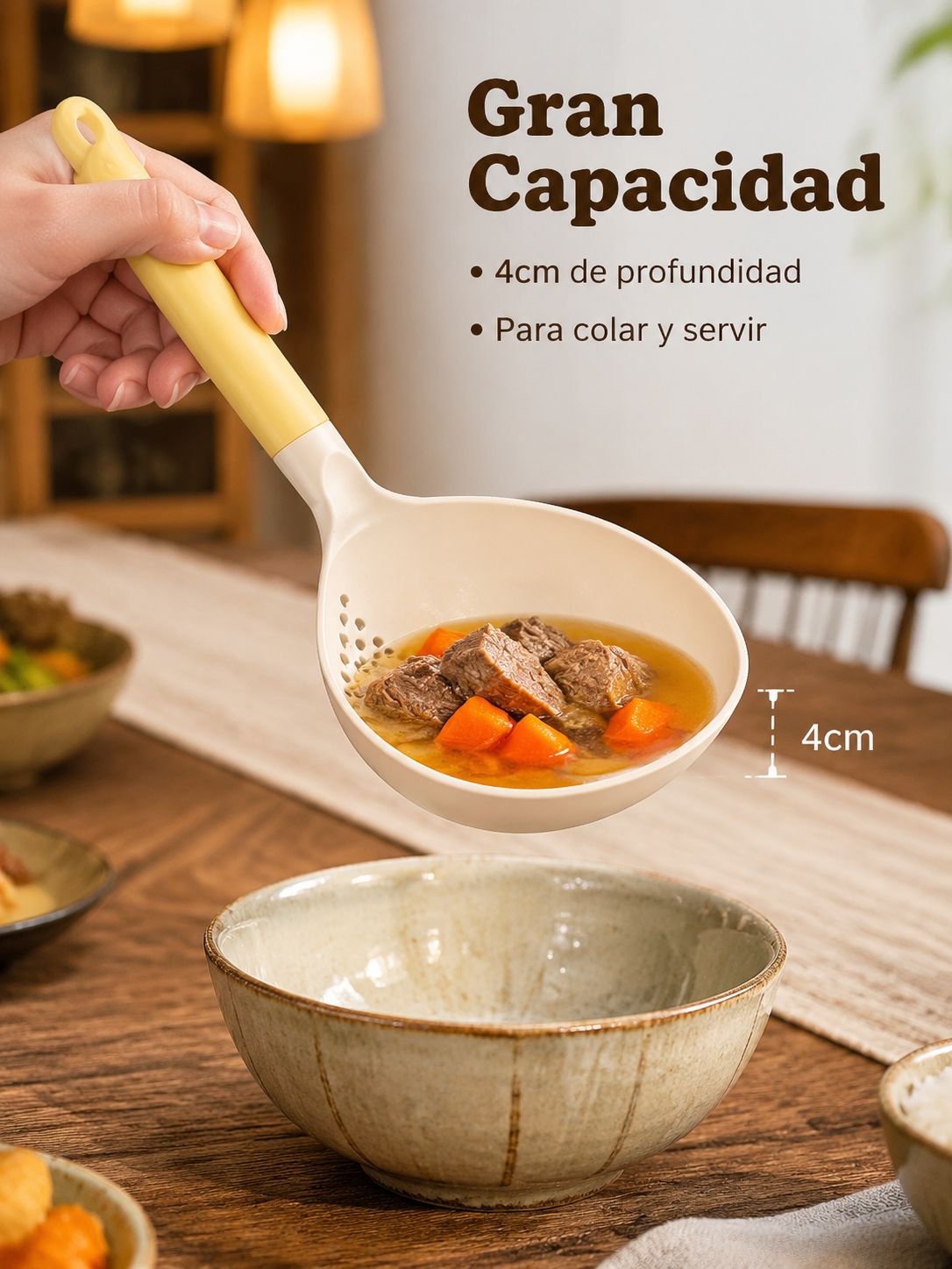 Cucharón de cocina resistente al calor con función de colador para uso doméstico