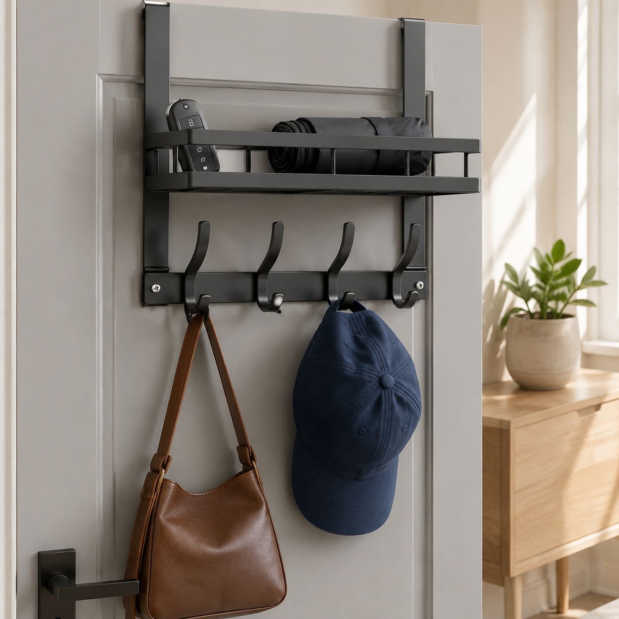 Versatile wall-mounted rack for entryway organization