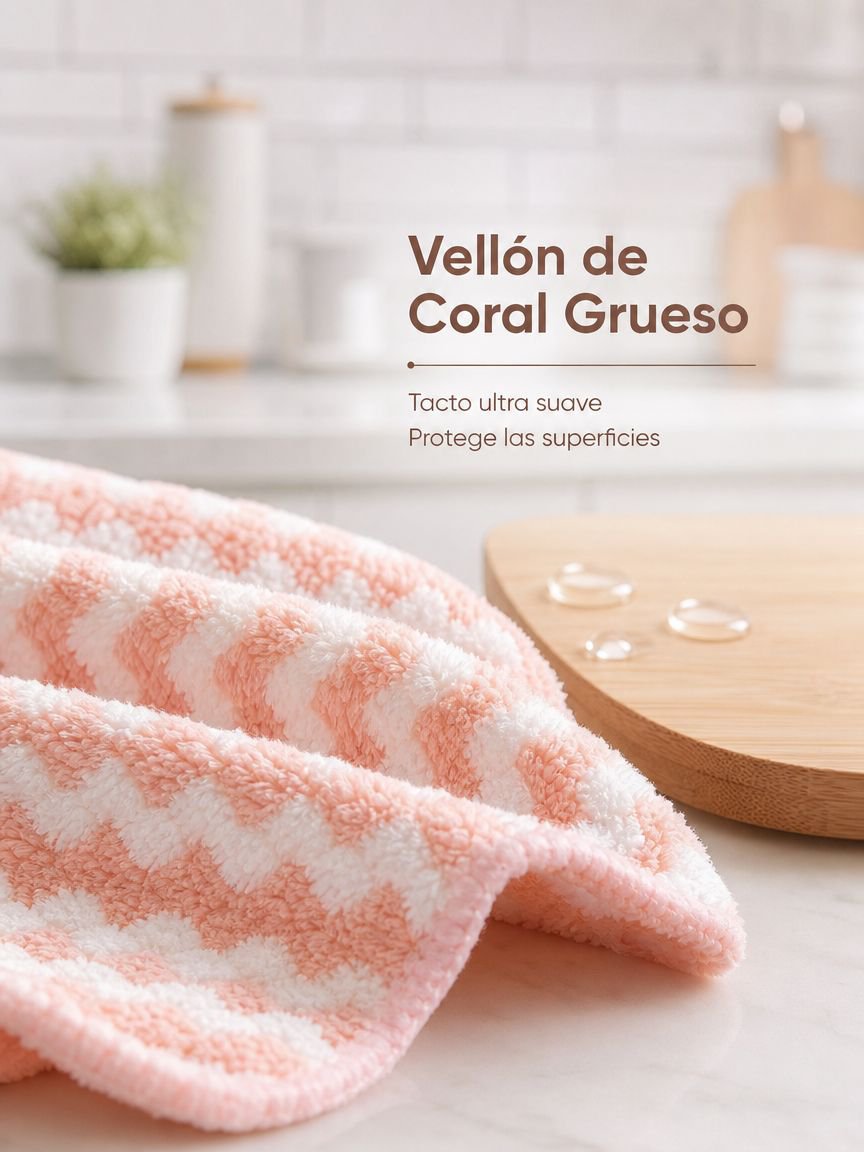Paño de limpieza de felpa coralina gruesa con ondas de agua