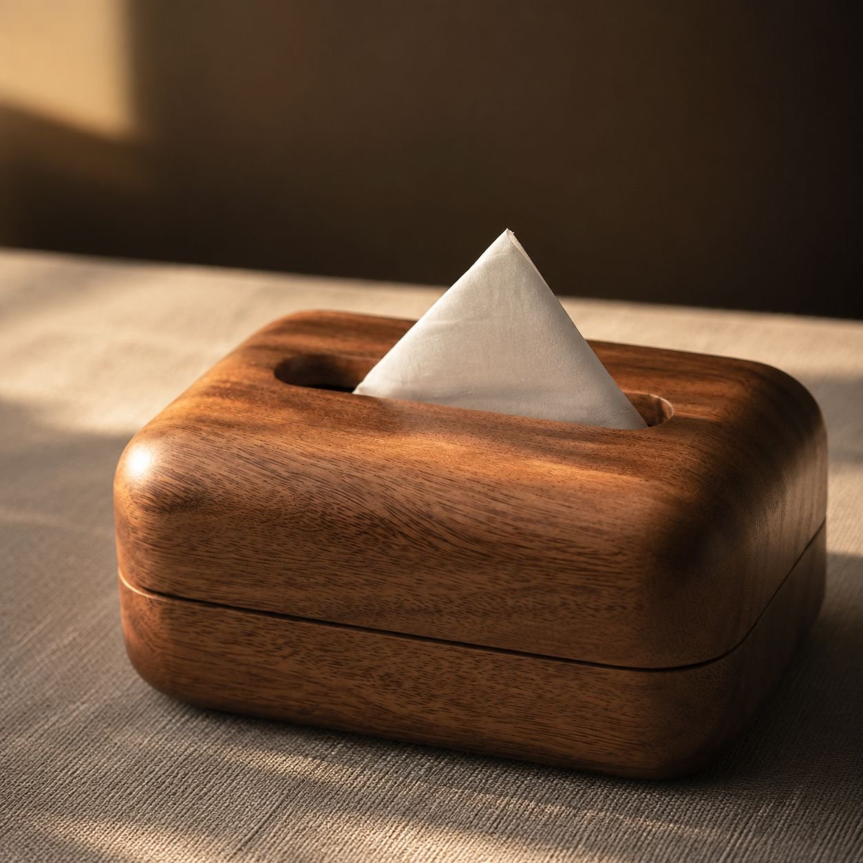 Light luxury bread shape tissue box on hotel desktop