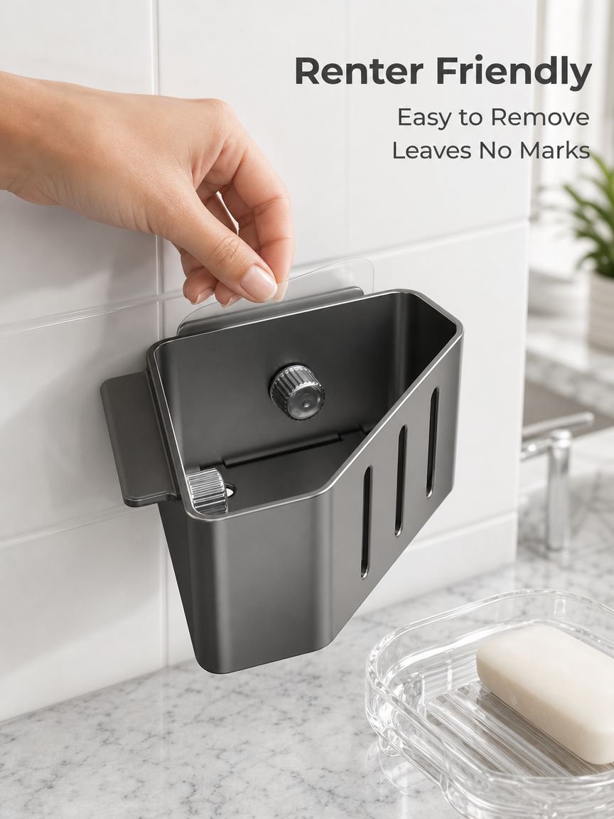 Kitchen Sink Suction Drain Storage Rack, Wall-mounted Cloth & Sponge Organizer