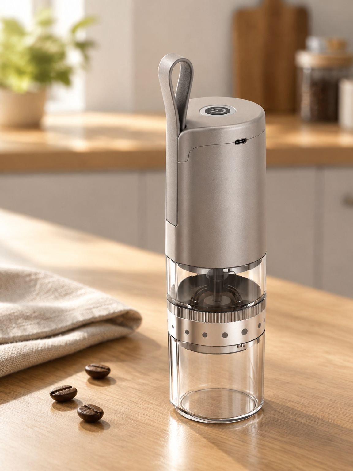 Tragbare automatische Mini-Kaffeemühle im modernen Design