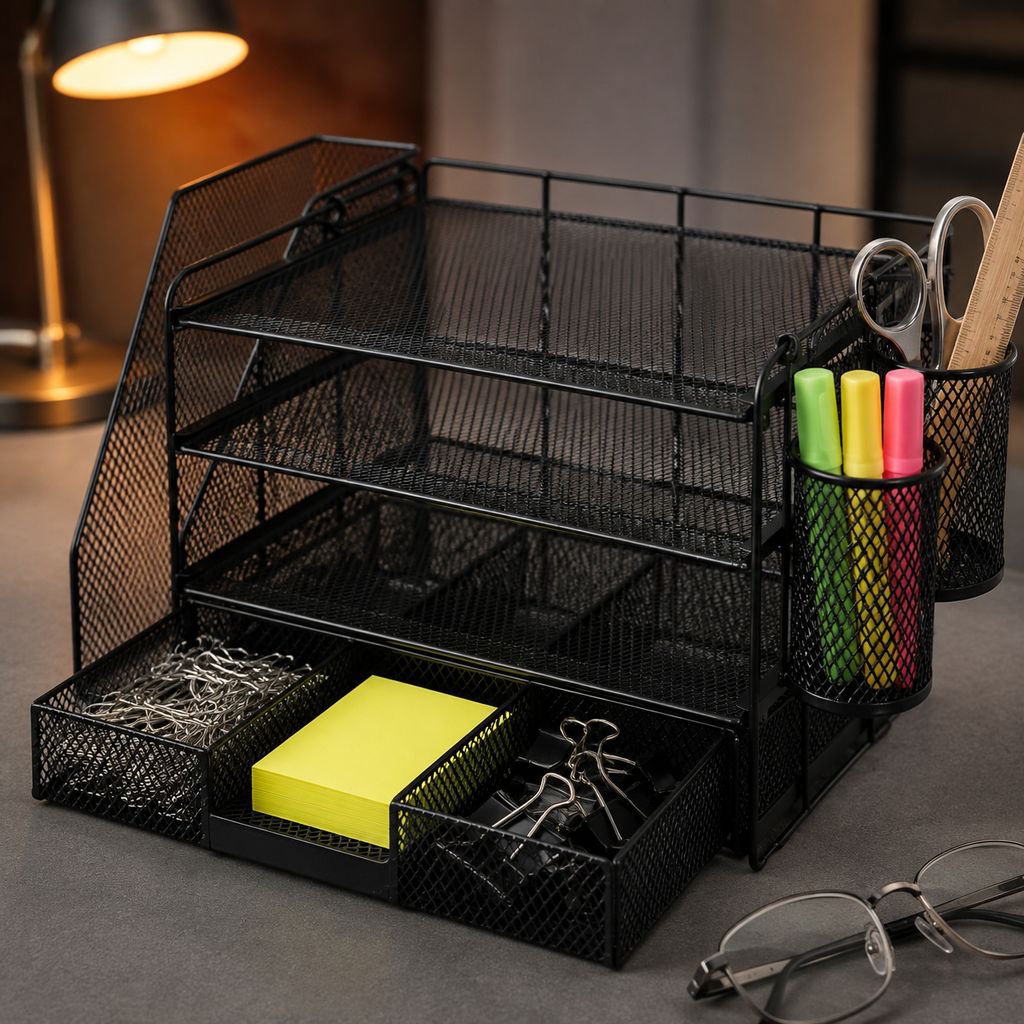 Office Desk File Storage Box 4-Tier Document Organizer Rack