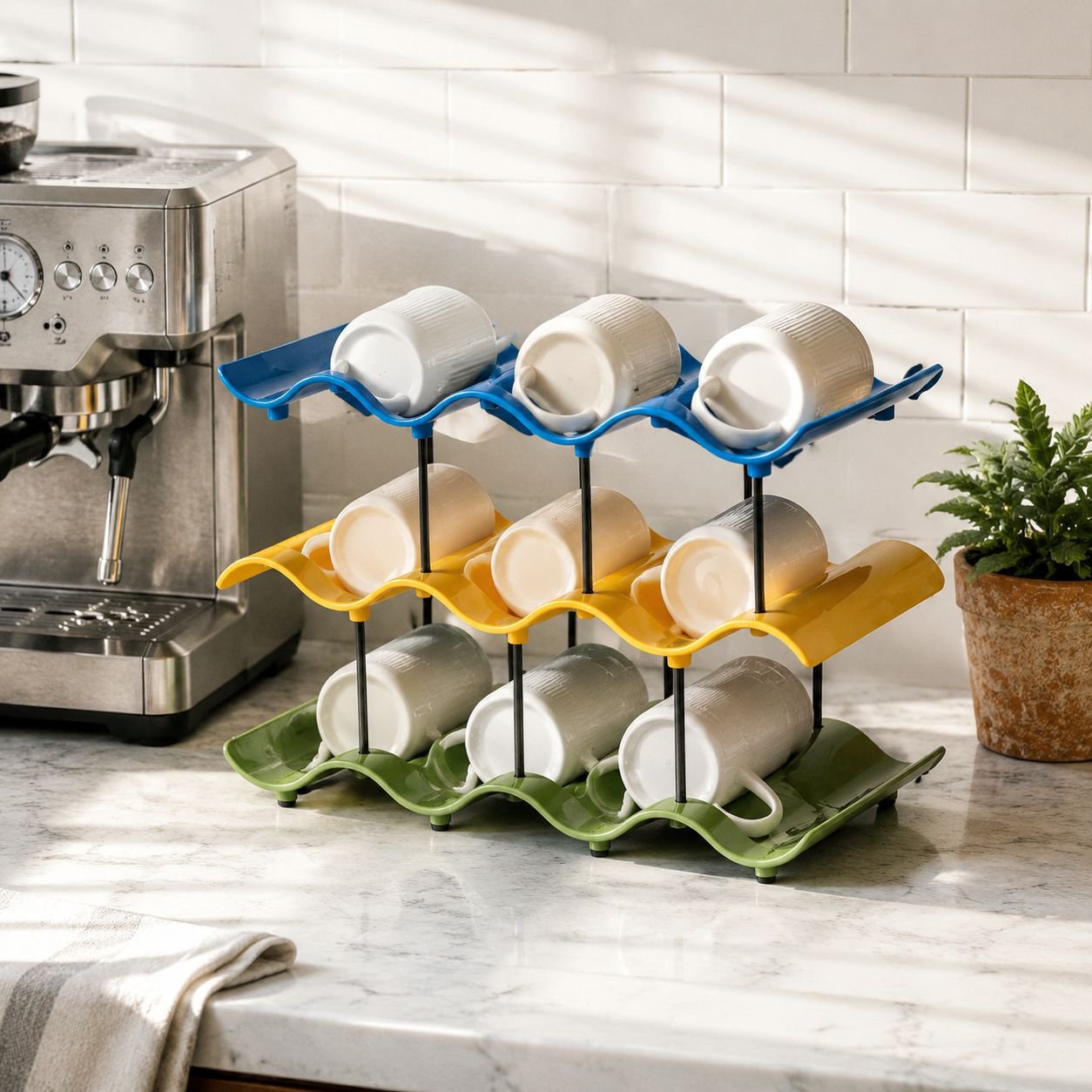 Wave-Shaped Cup Organizer Shelf