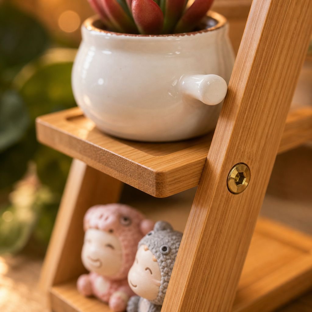Eco-friendly bamboo flower stand close-up