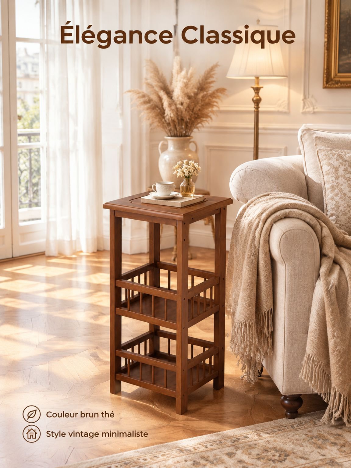 Meuble à thé compact avec étagère de rangement pour salon