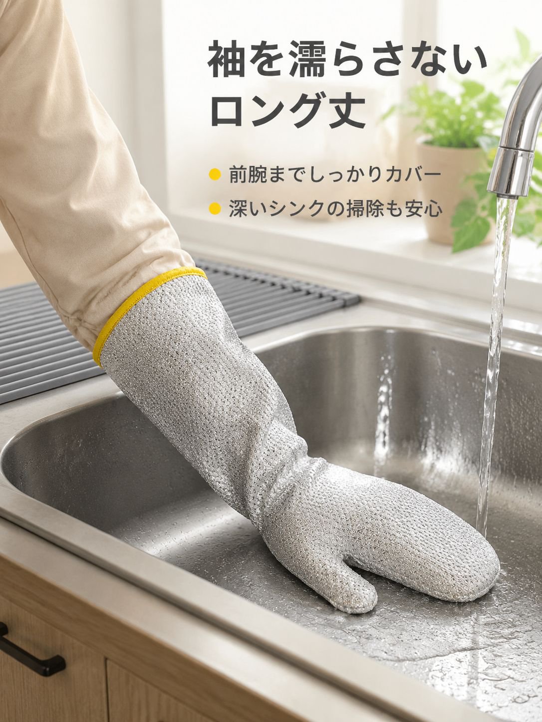 銀の糸を厚くして茶碗を洗う手袋