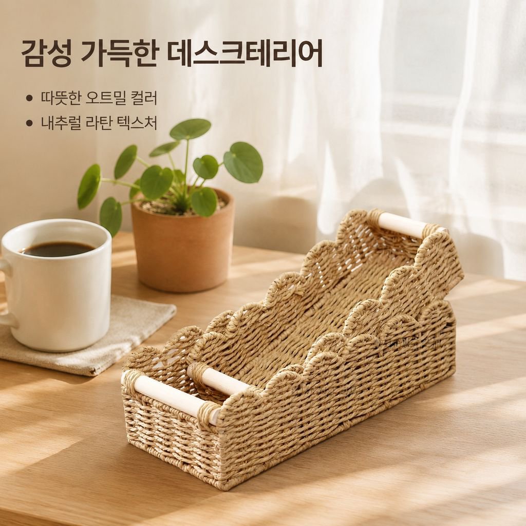다기능 라탄 책상 정리 수납 바구니