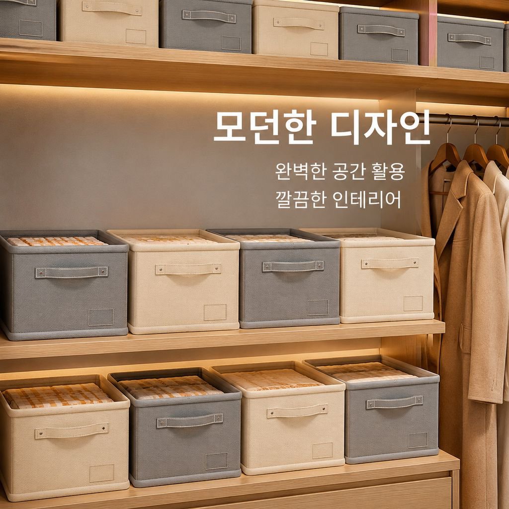 옷 정리용 손잡이가 달린 대용량 면/린넨 수납함