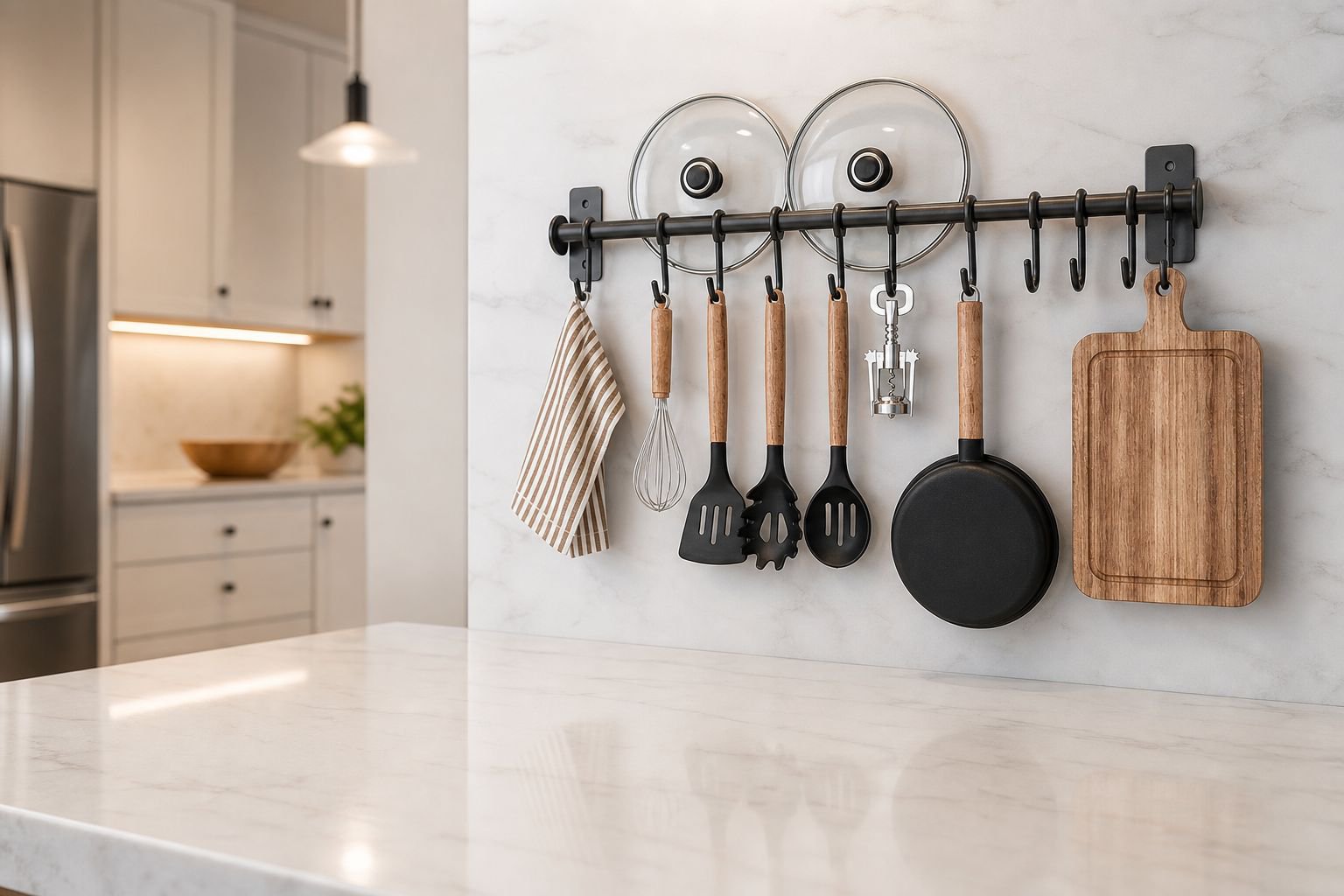 Space-saving wall-mounted storage rack for kitchen