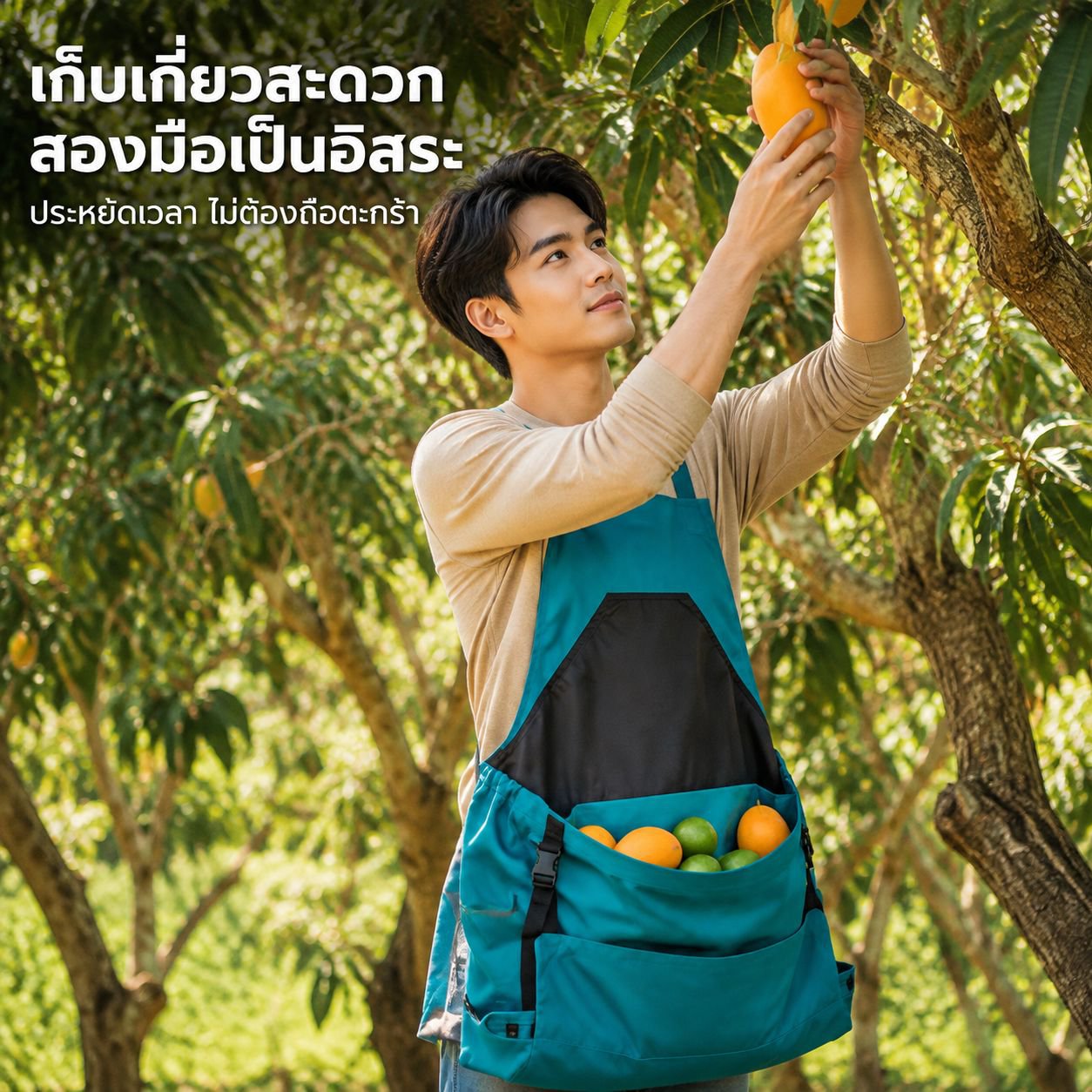 ผ้ากันเปื้อนสำหรับเก็บเกี่ยวผลผลิตในสวน มีกระเป๋าขนาดใหญ่ ผ้ากันเปื้อนทำสวน