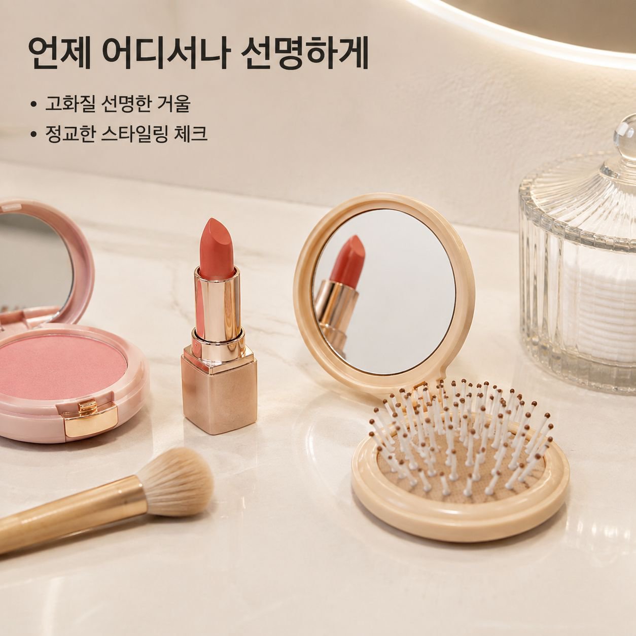 마사지용 접이식 화장 거울과 작은 빗