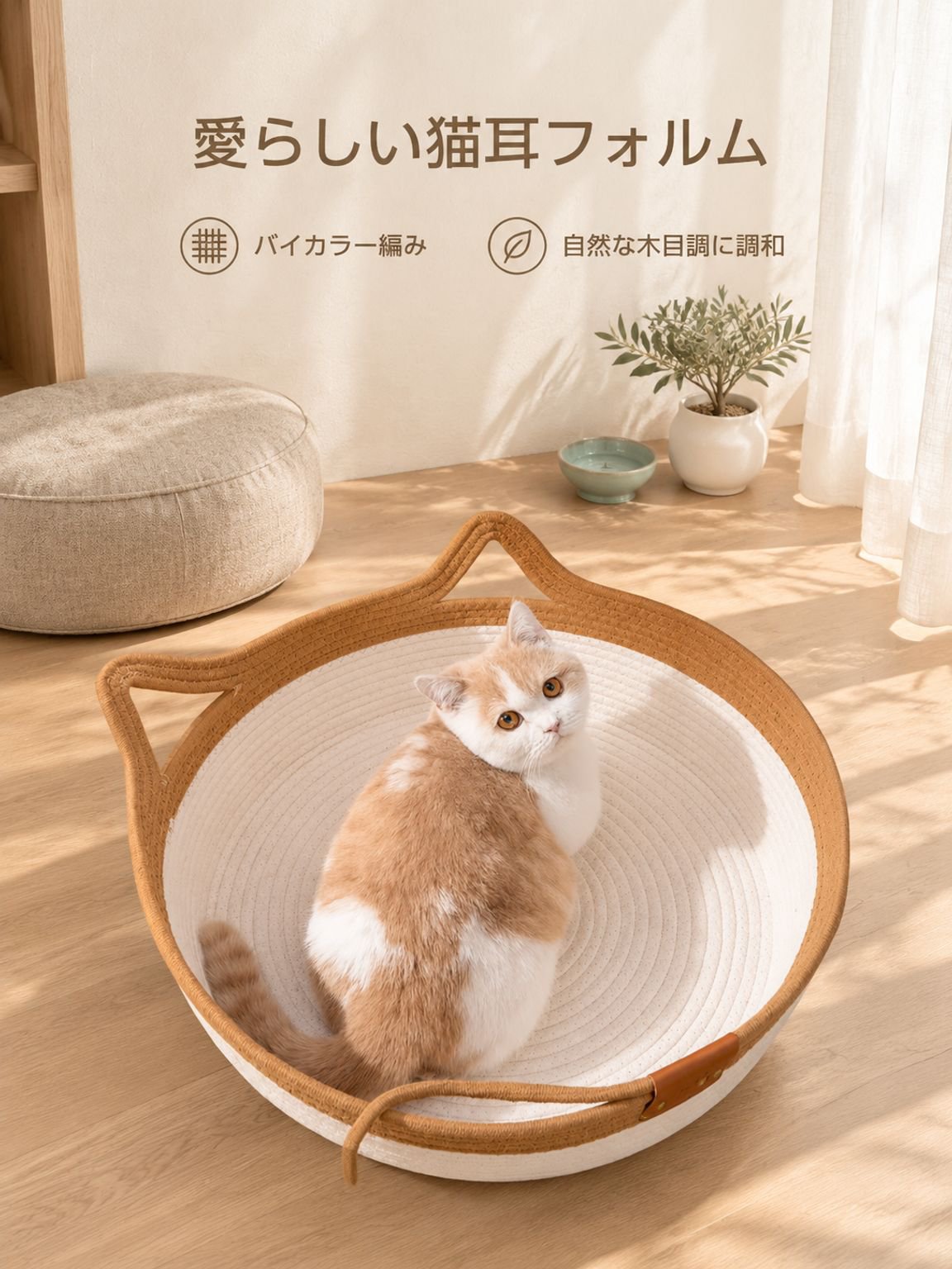 オールシーズン対応の編み込み猫用ベッド