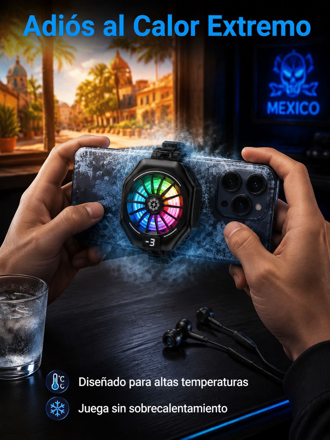 Enfriador portátil para móvil con visualización de temperatura