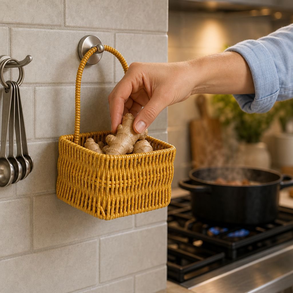 Multi-functional Imitation Rattan Wall-mounted Basket for Kitchen