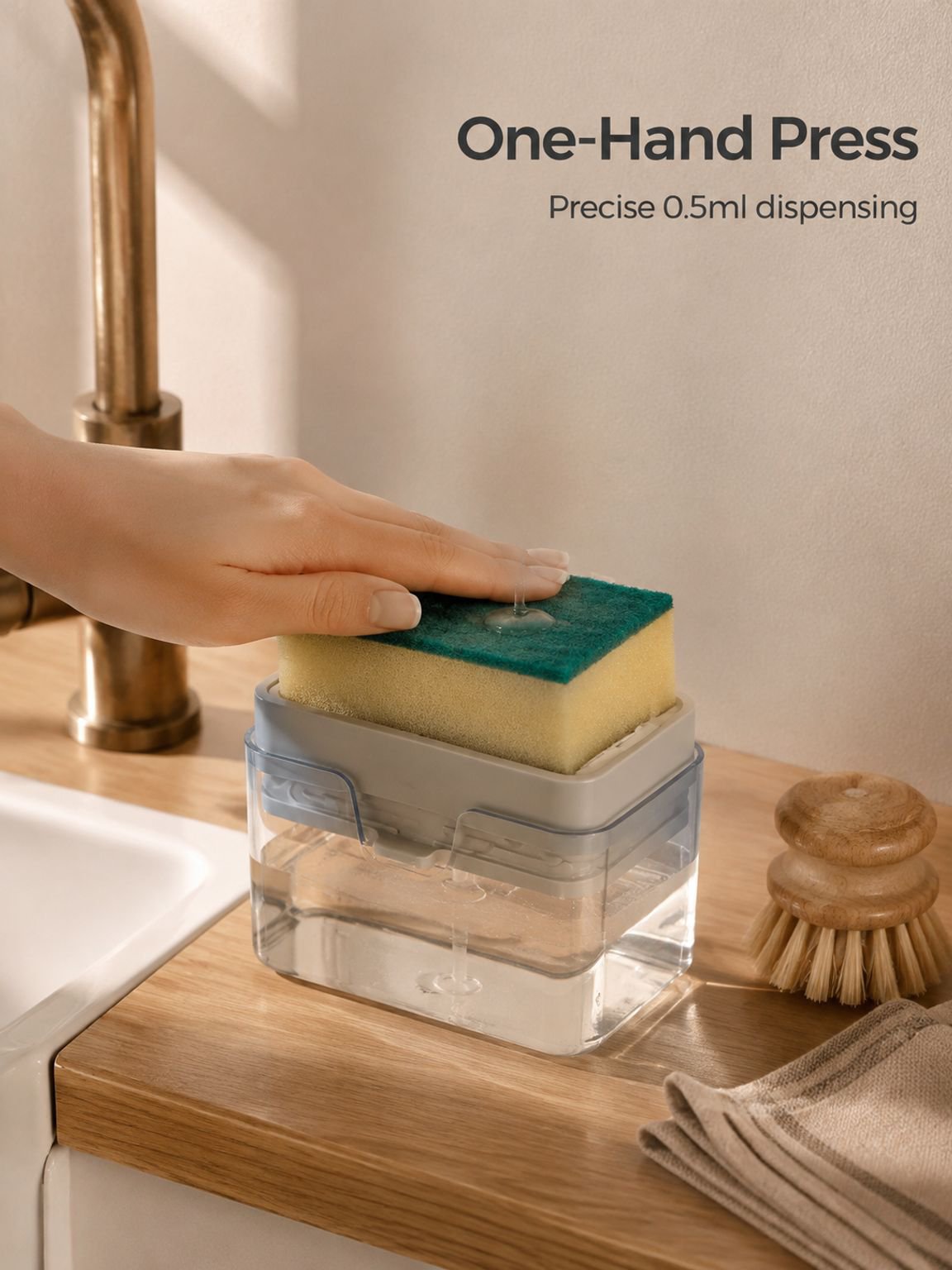 Press-and-Clean Soap Dispenser Brush