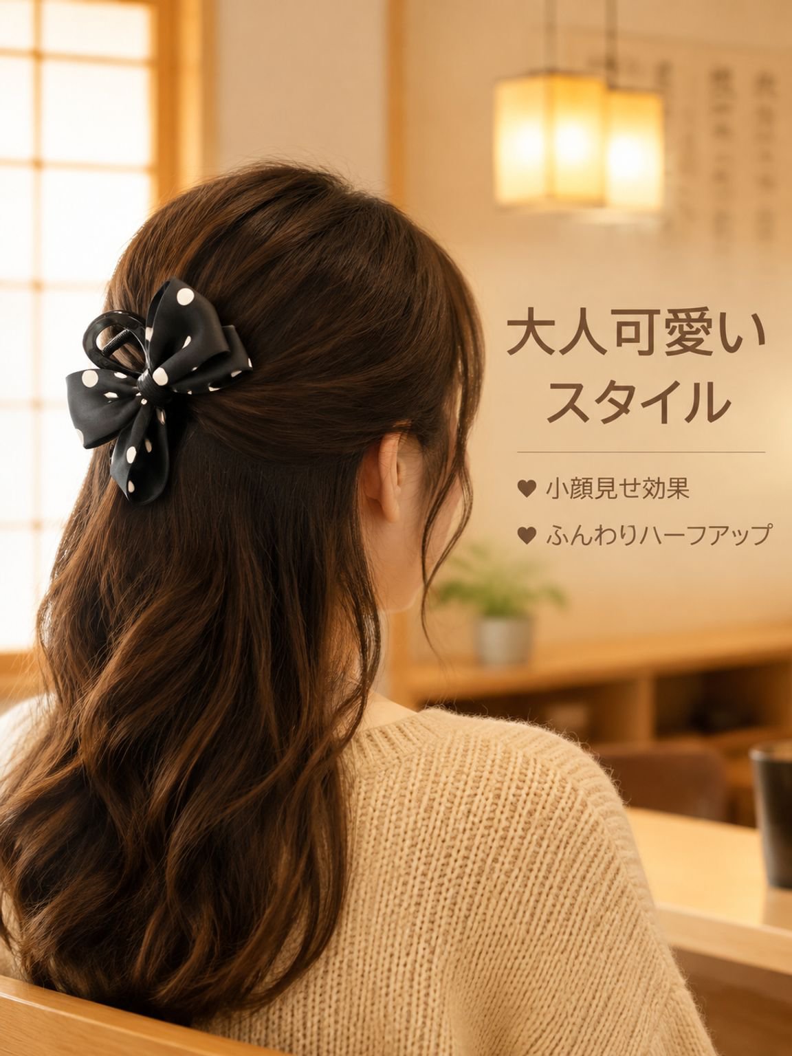 水玉模様のリボン型ヘアクリップ