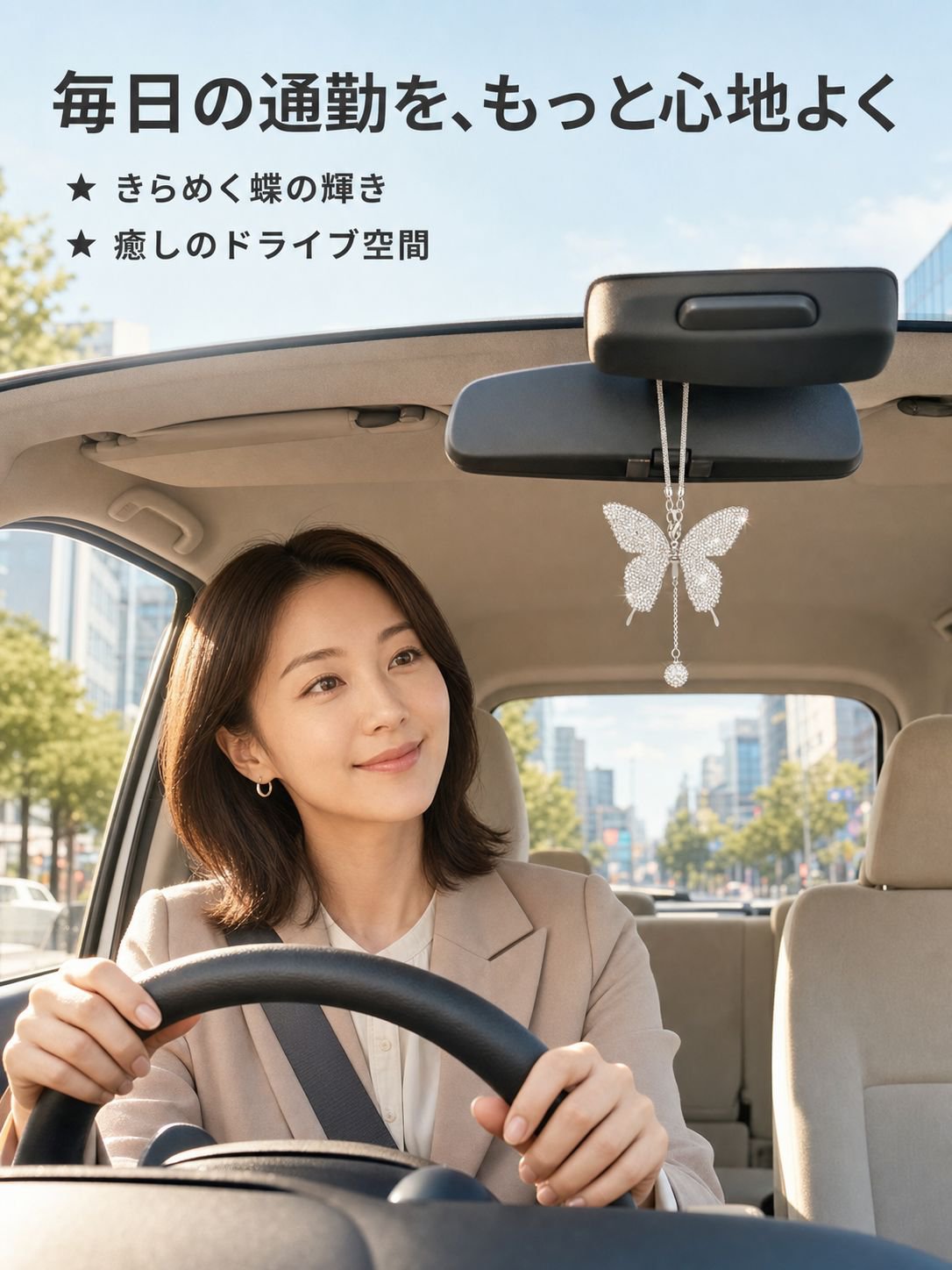 車載ミラー蝶装飾ペンダント