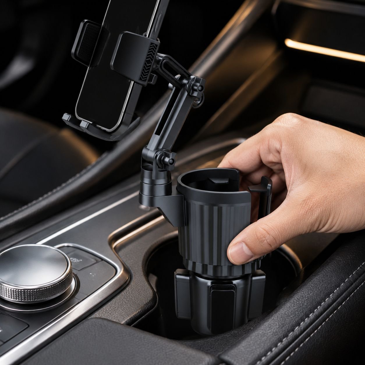 2-in-1 Getränke- und Handyhalter für die Mittelkonsole im Auto