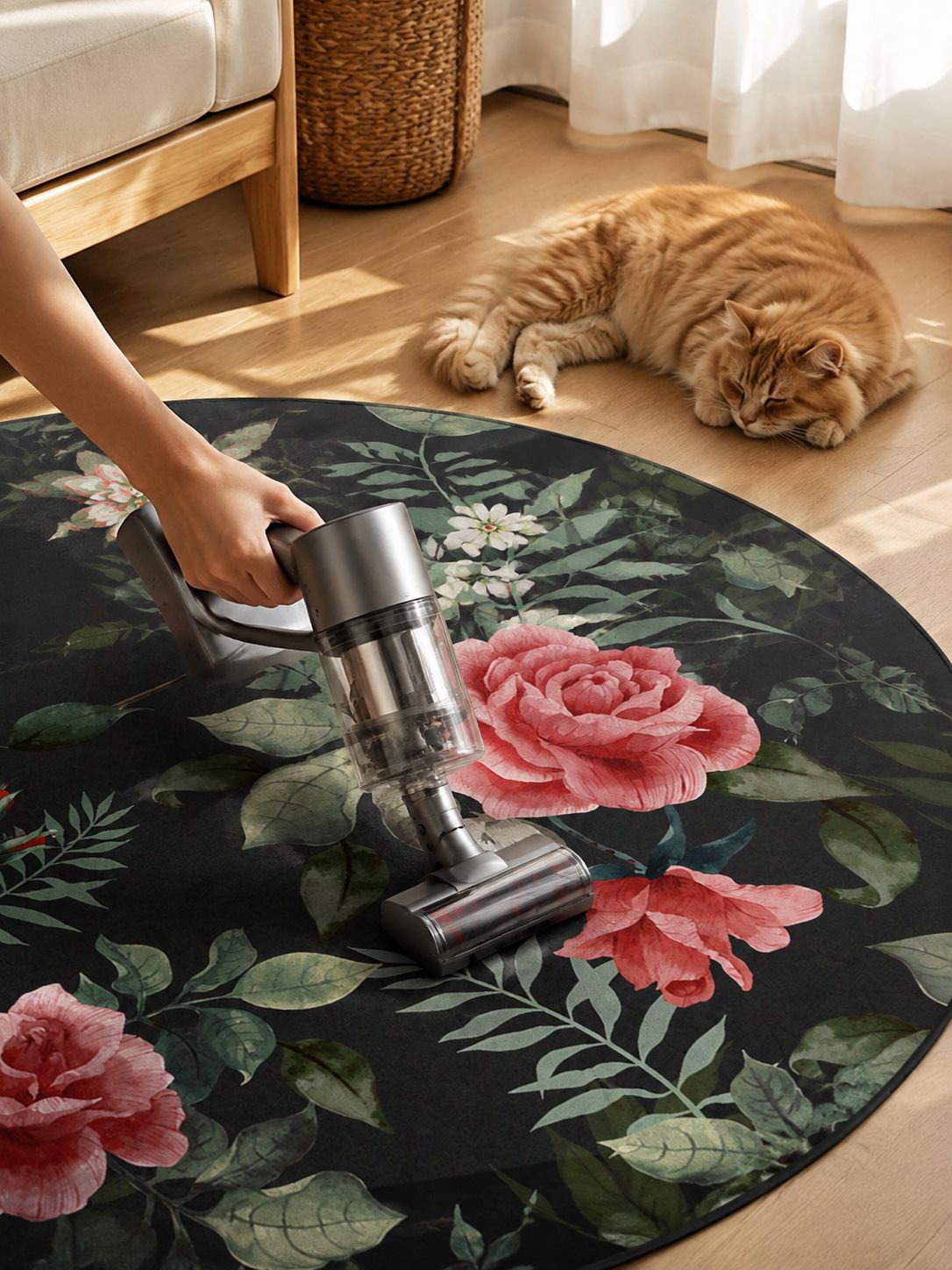 Charming country style rug with hanging basket decor