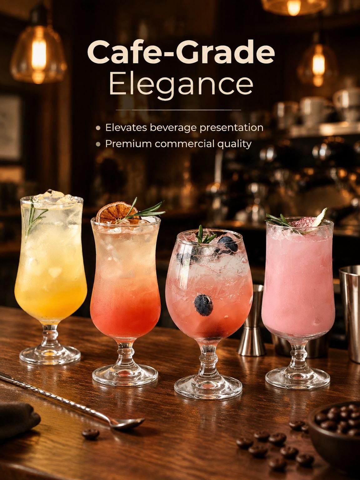 Fruit drink presented in a clear glass goblet
