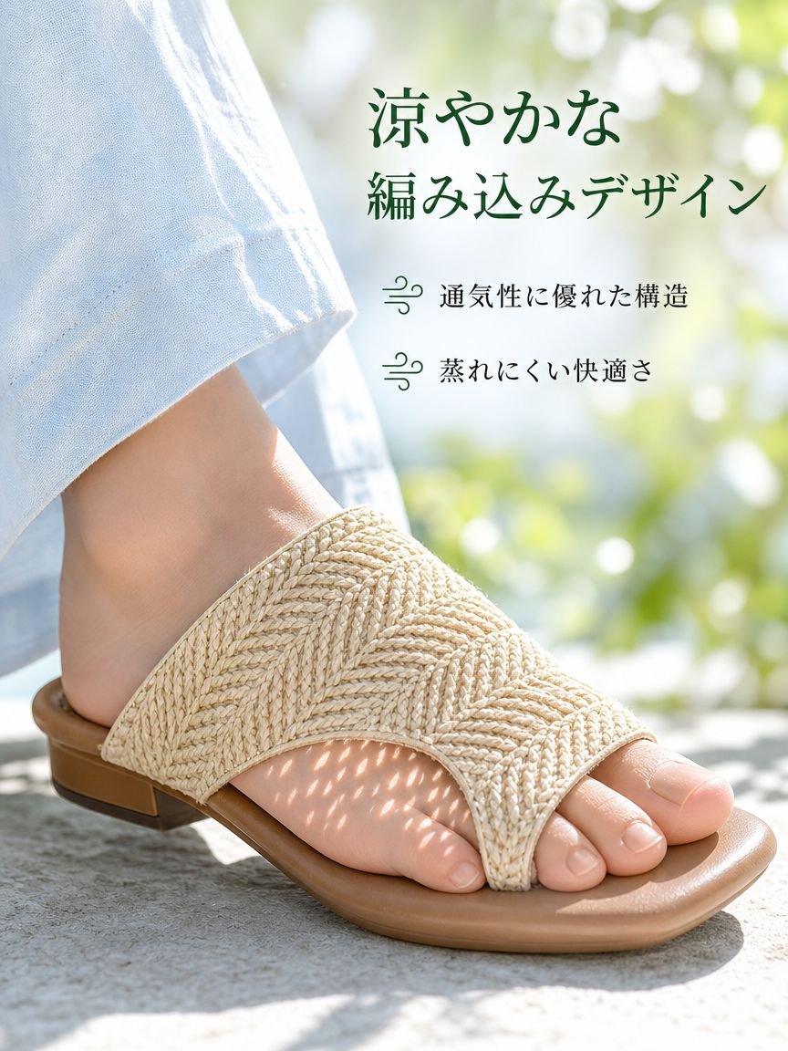 レディース フレンチレトロスタイルサンダル、新作サマー編み込みチャンキーヒール、万能ビーチサンダル