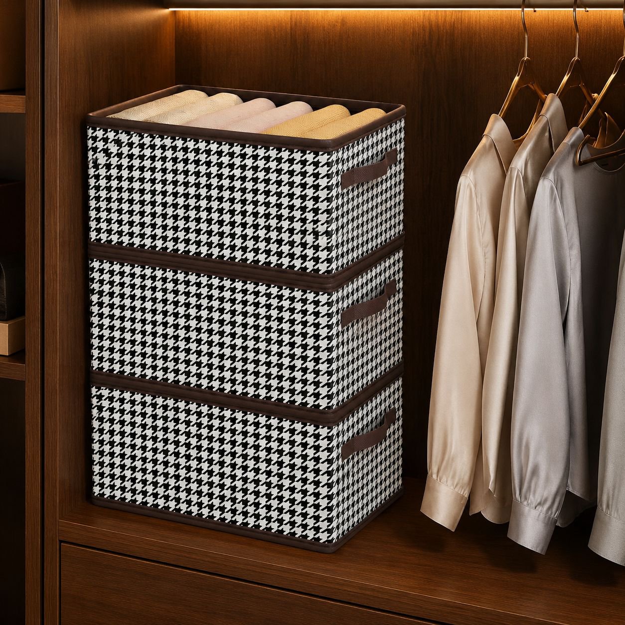 Boîte de rangement pour vêtements et linge en forme de patte d'oie, stable et empilable