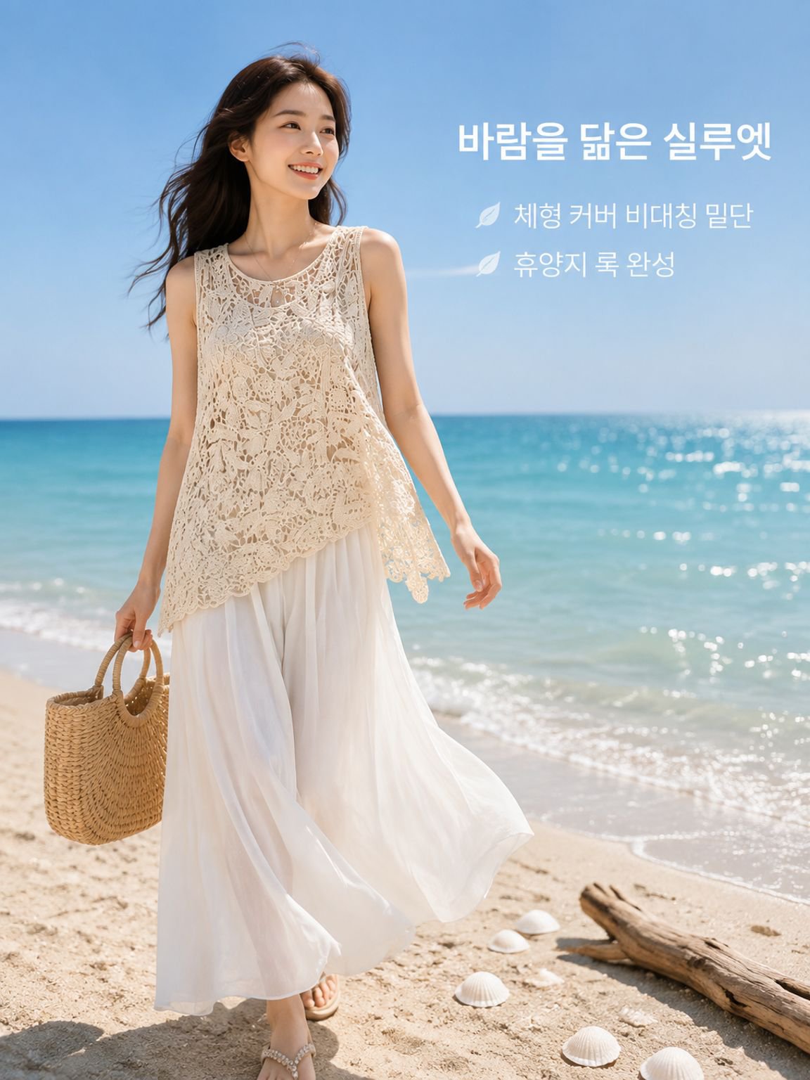 여름 보헤미안 레이스 후크 비대칭 민소매 루즈핏 탑