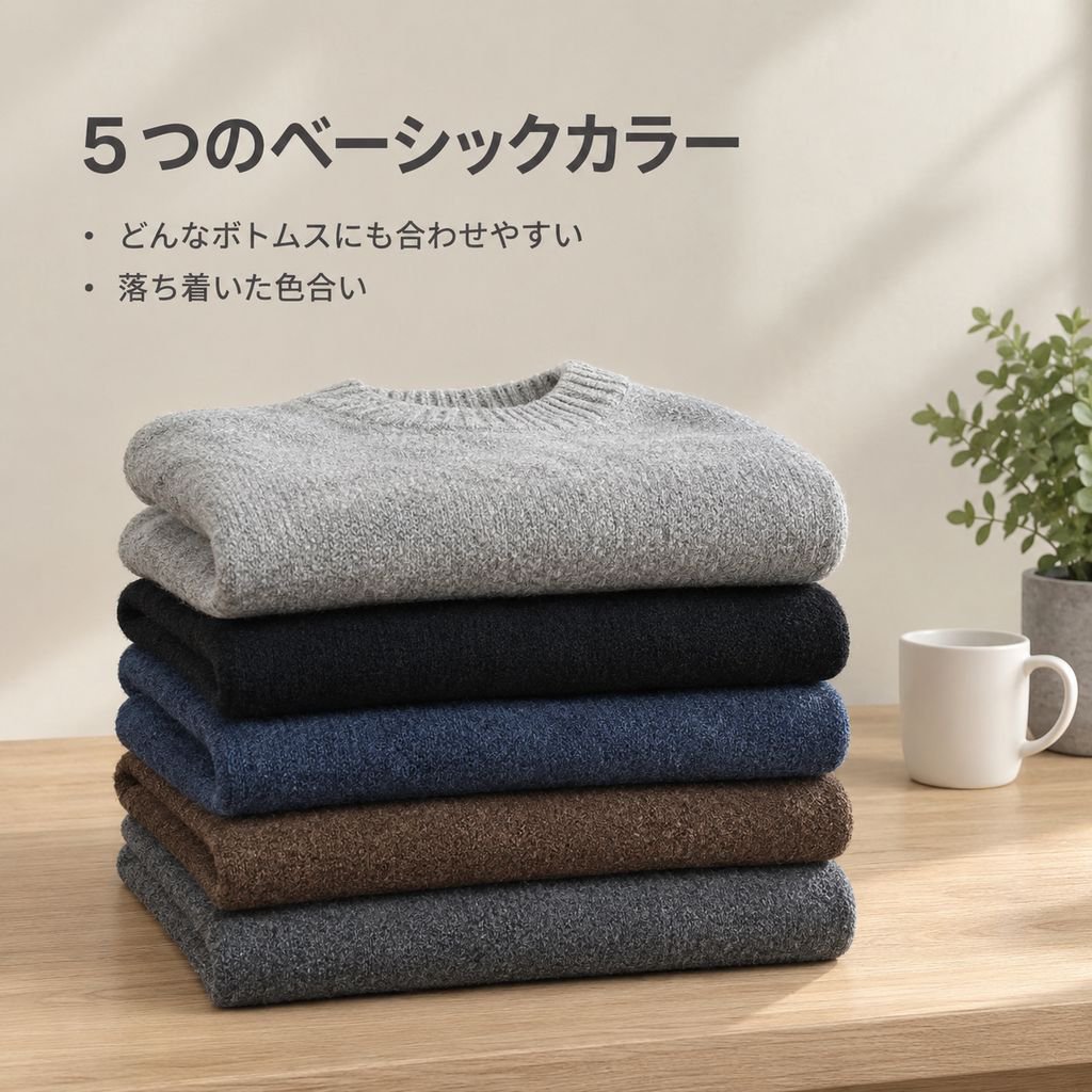 メンズ 無地 ドロップショルダー クルーネックニット