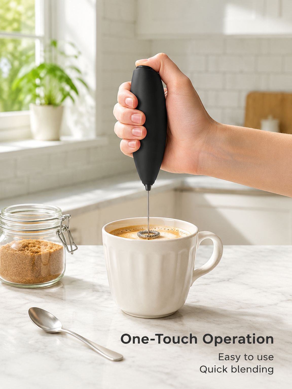 Household Mini Electric Milk Frother Mixer, Stainless Steel Handheld Milk Foamer