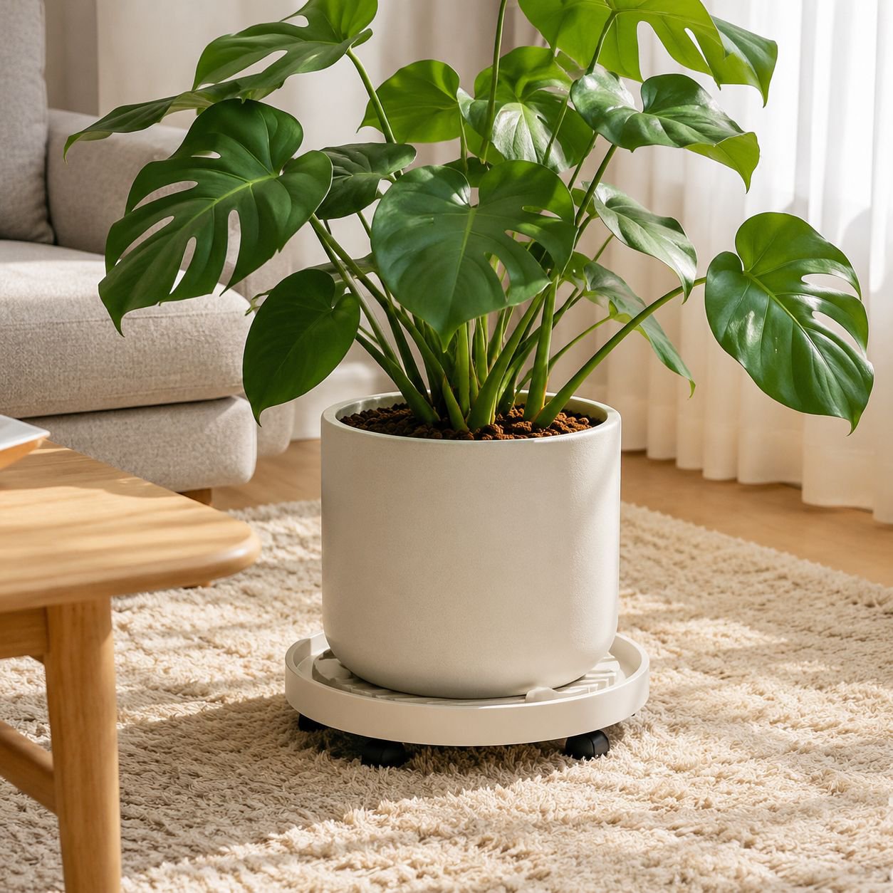Easy-to-move round plant stand for indoor use