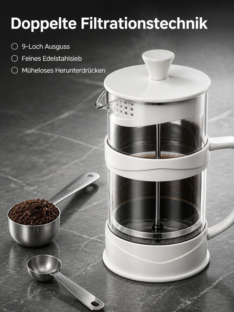 Gebrauchsfertige Stempelkanne für frisch aufgebrühten Kaffee