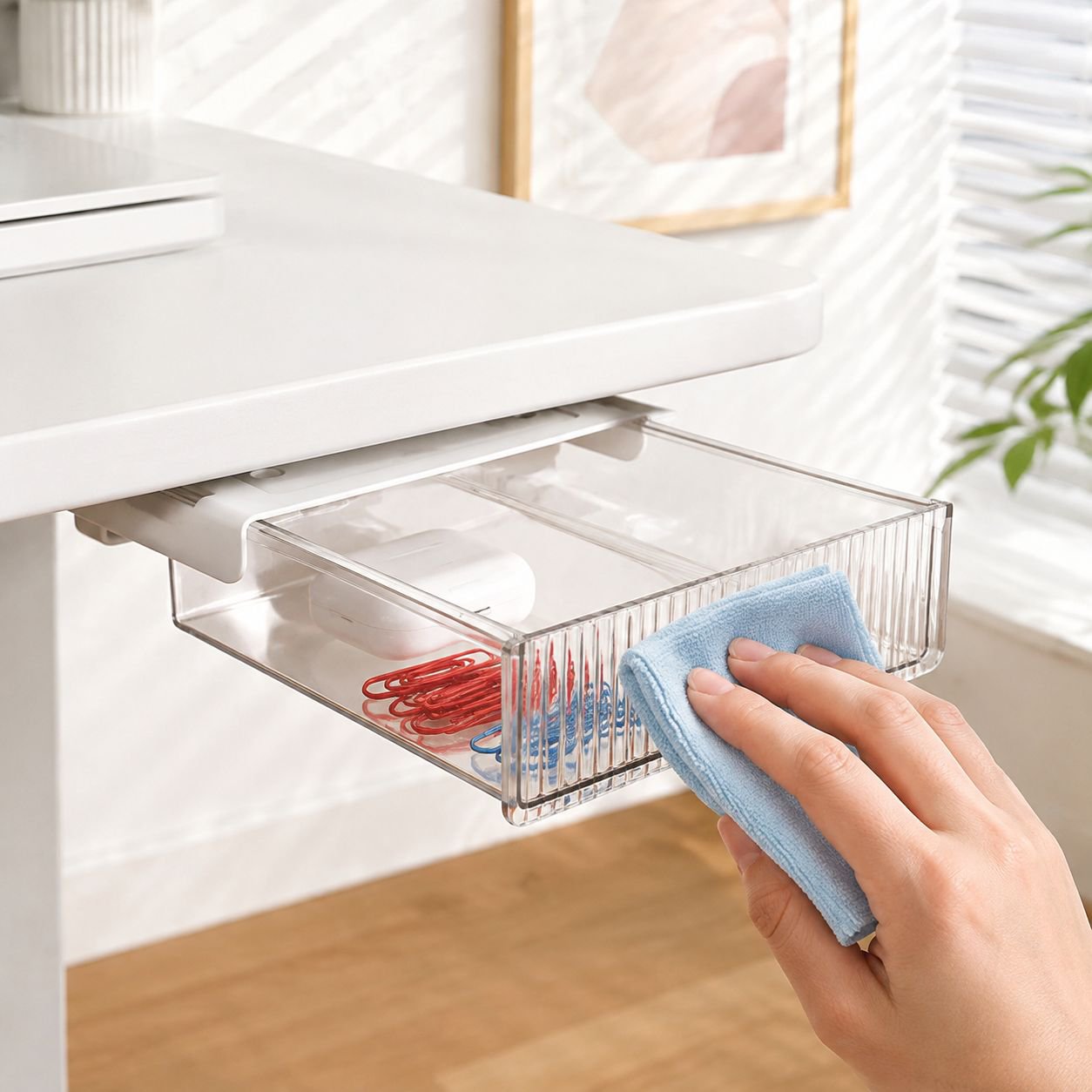 Under desk hidden organizer box for workspace
