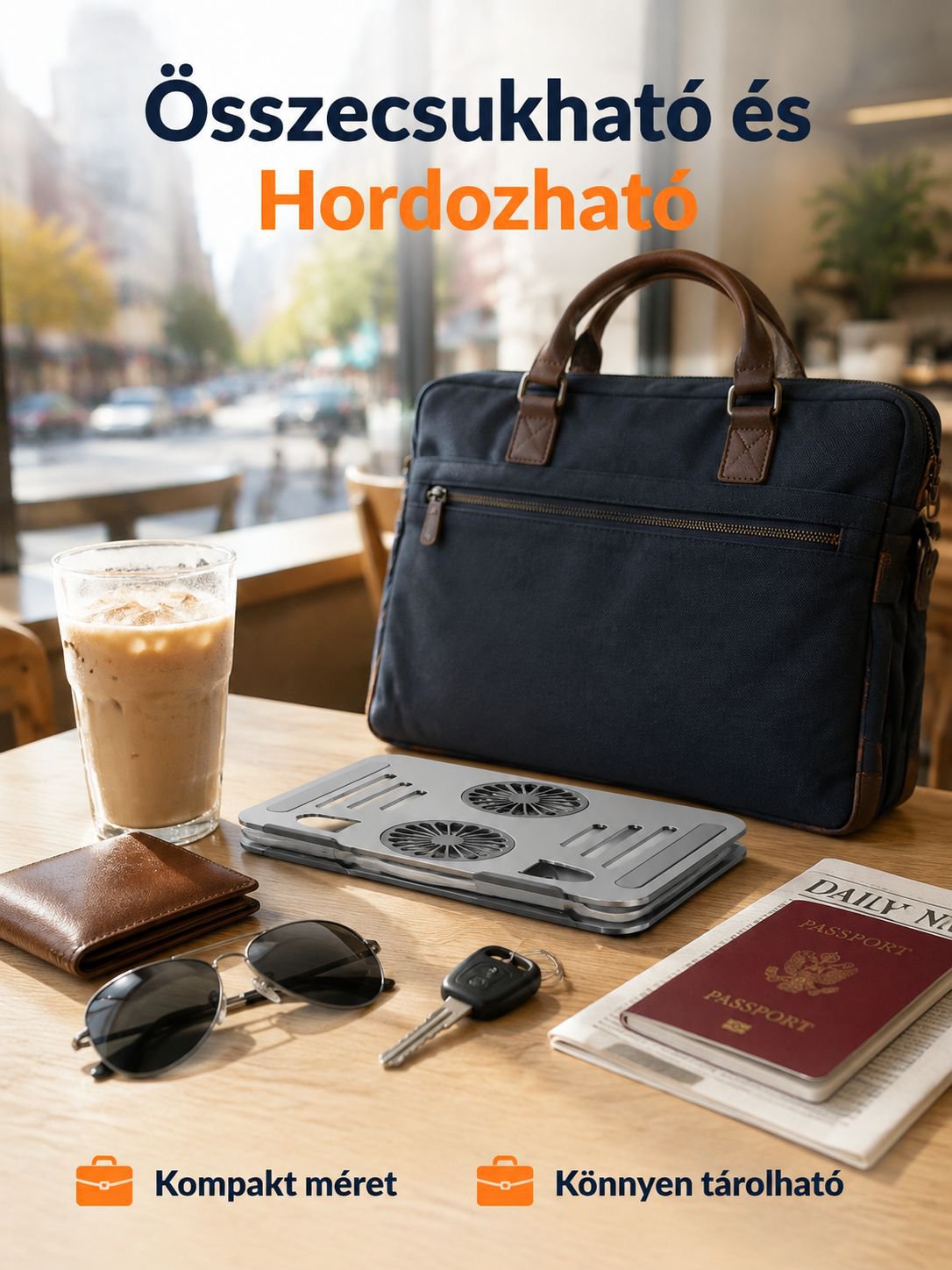 360 fokban forgatható, összecsukható, hordozható laptop állvány, hűtő tartó