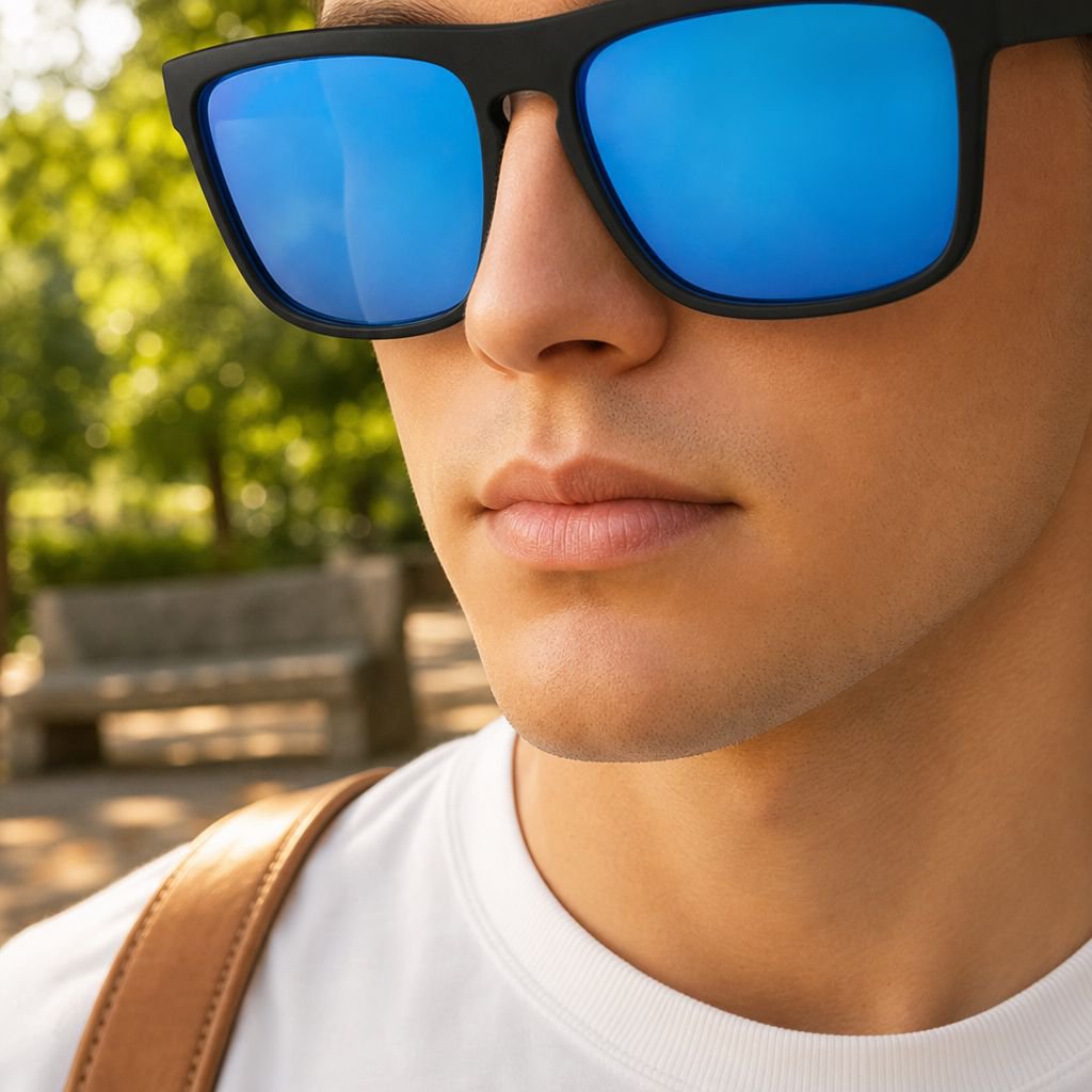 Close-up of polarized lenses on 731 sunglasses