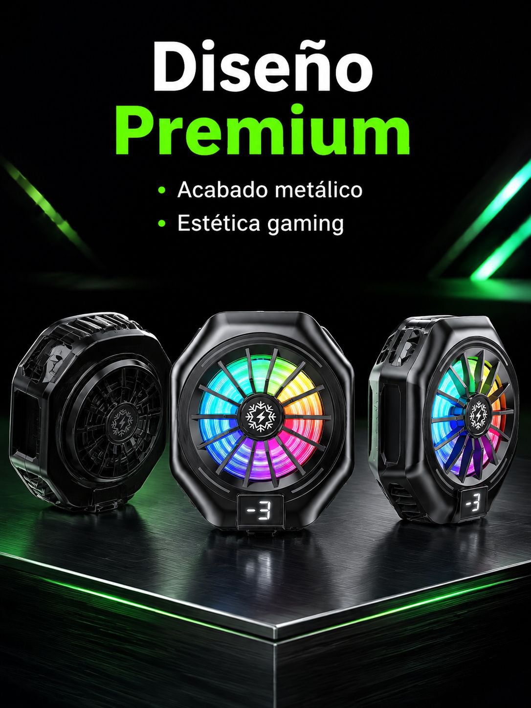 Enfriador de teléfono compacto con indicador digital de temperatura