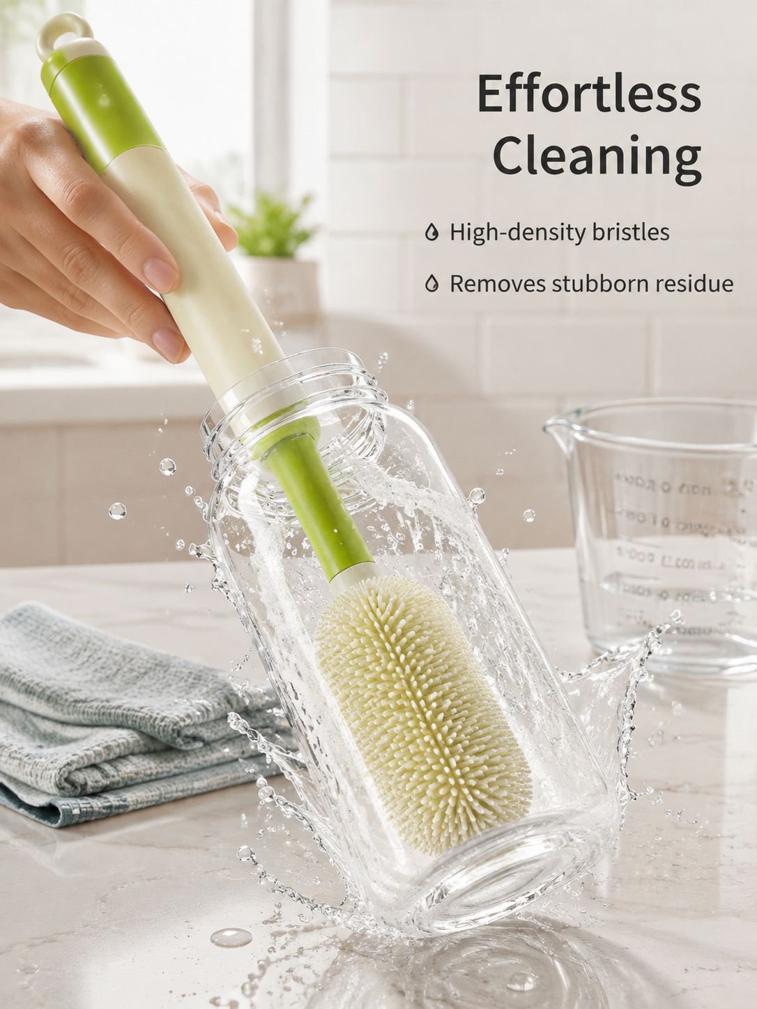 Ergonomic long handle baby bottle brush for deep cleaning