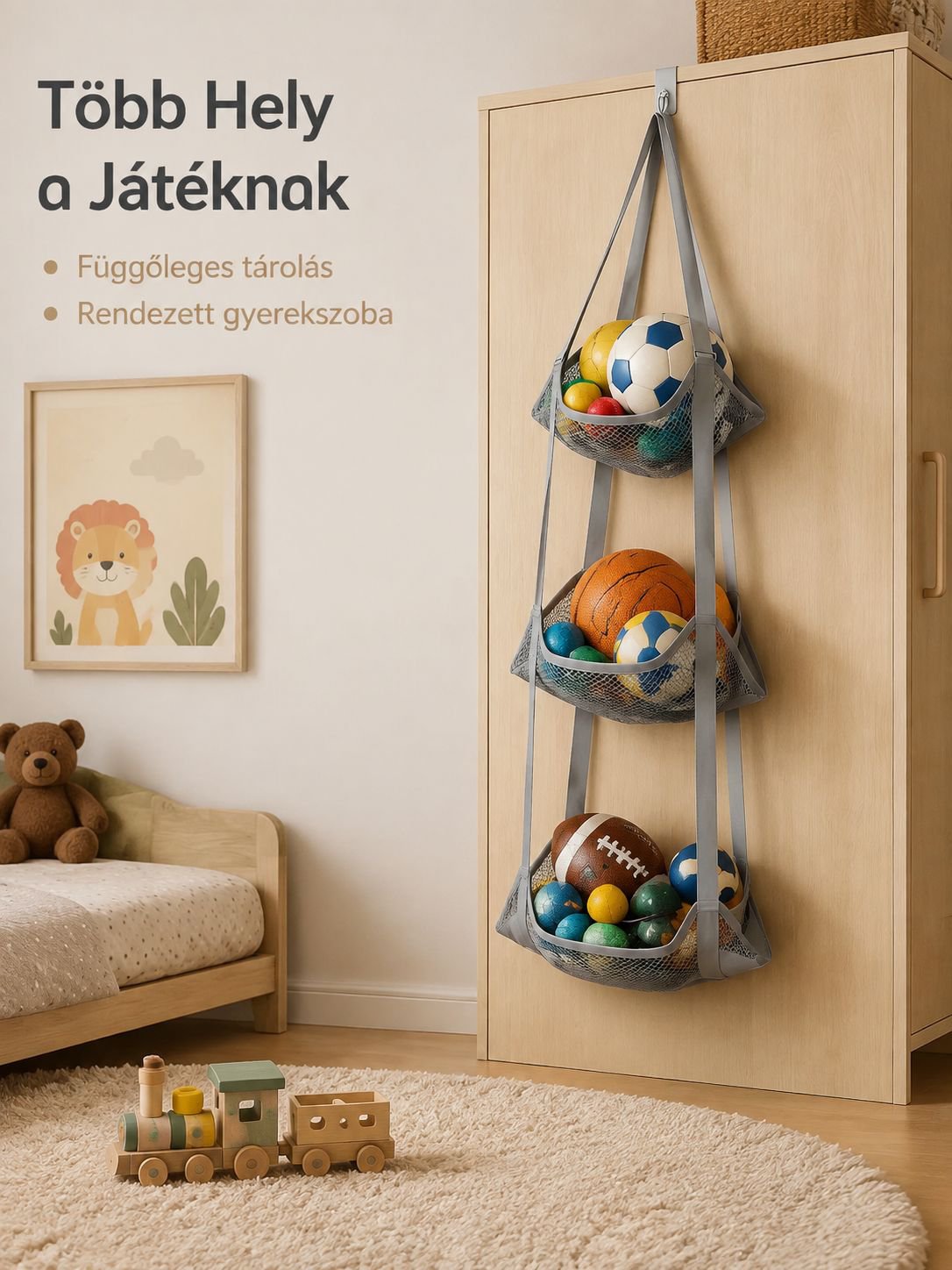 Modern labdatároló megoldás fali akasztóval