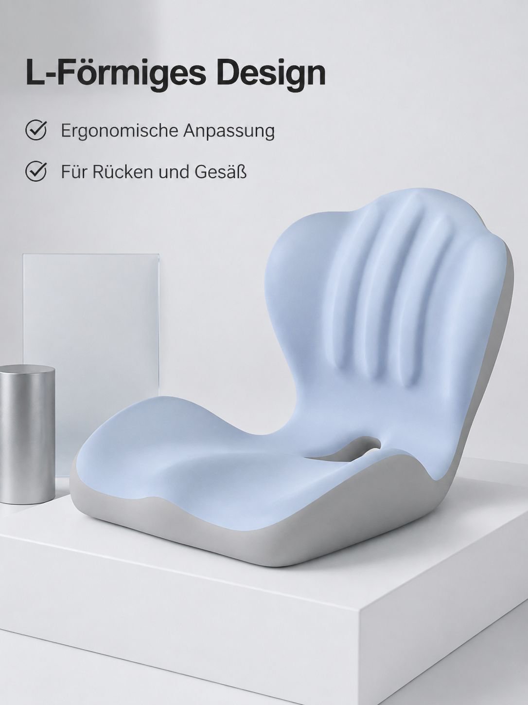 Rückenlehne und Sitzkissen aus einem Stück Memory-Schaum, atmungsaktiv, mit Lendenwirbelstütze.