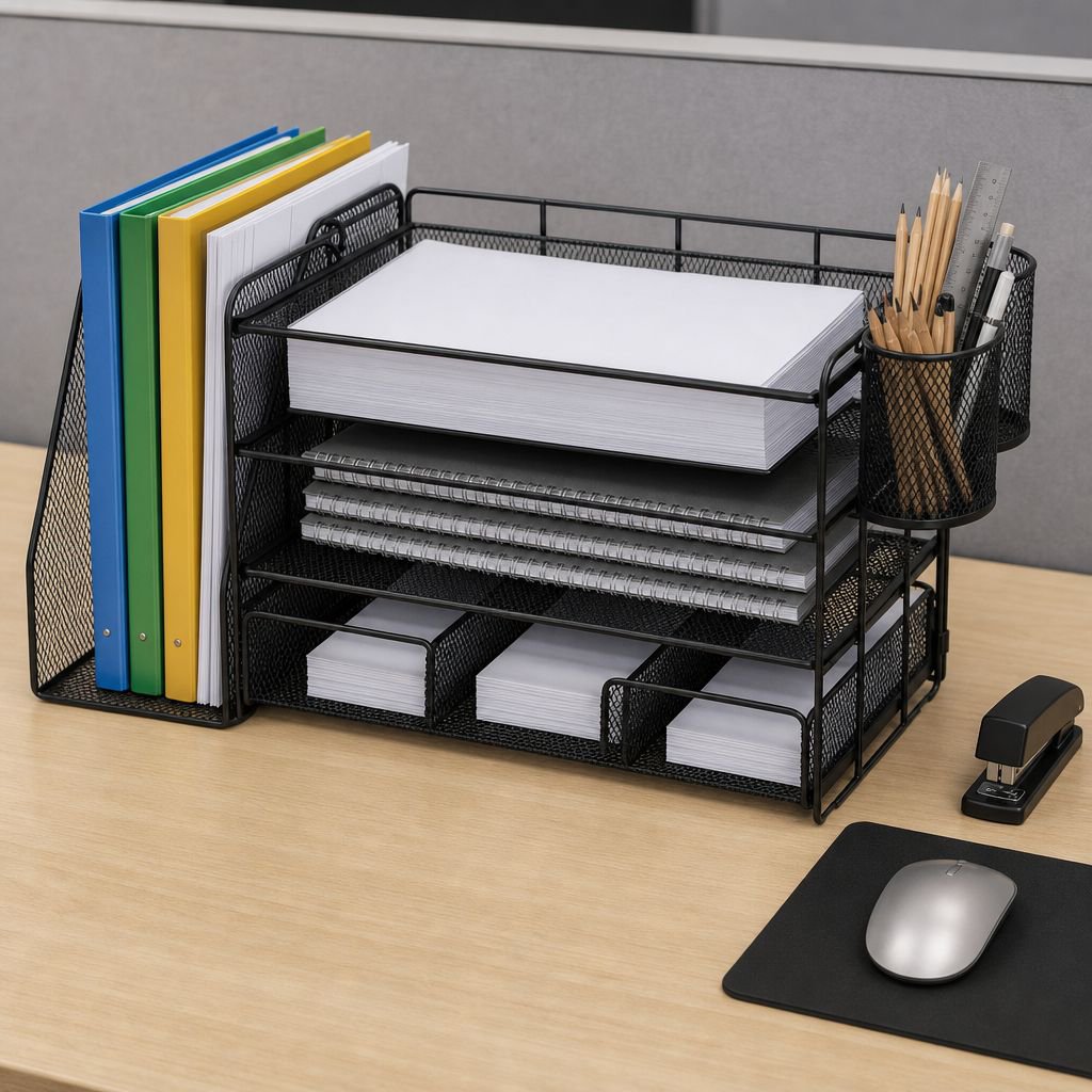 Office Desk File Storage Box 4-Tier Document Organizer Rack