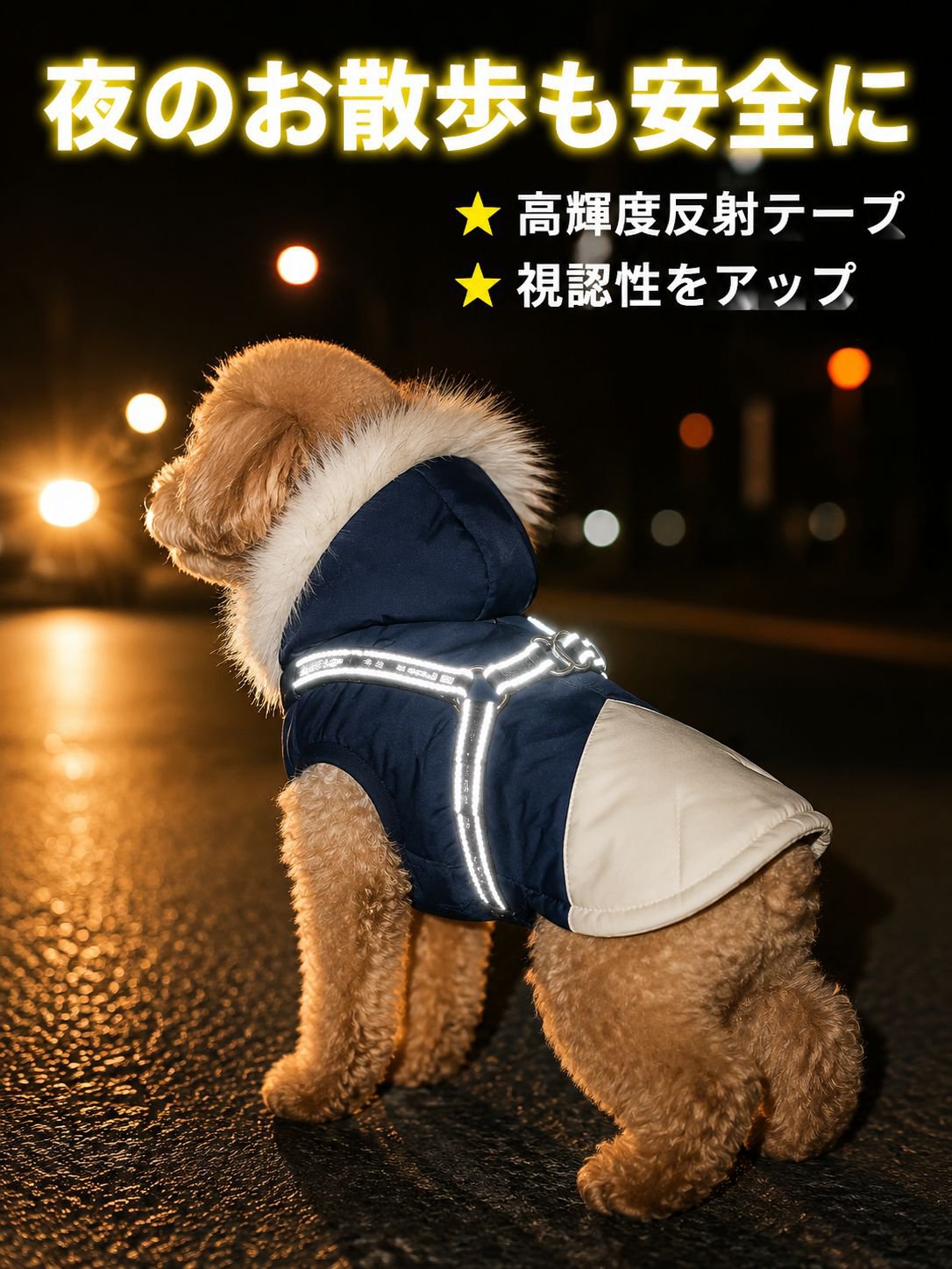 ペット用 冬用フリース中小型犬パディング防風ジャケット（フード付き）