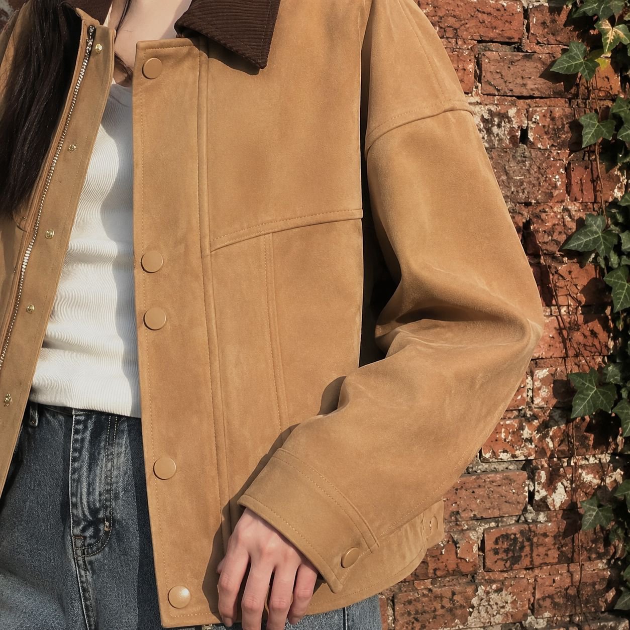 Chaqueta casual de otoño para mujer de ante suave