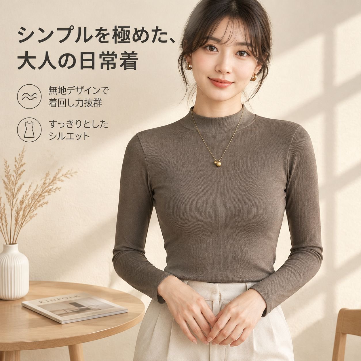 ハイネック インナー レディース 春秋 2026新作 無地 ニット 長袖 Tシャツ トップス
