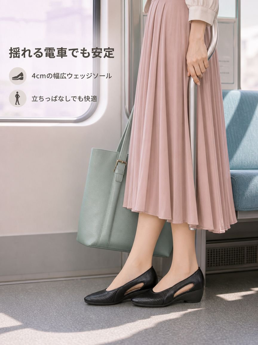 レディースウェッジソールパンチングパンプス